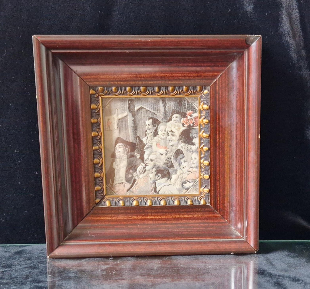 Fine Victorian Woven Silk Framed & Mounted Miniature Artwork 'Georgian Audience' Very Rare.