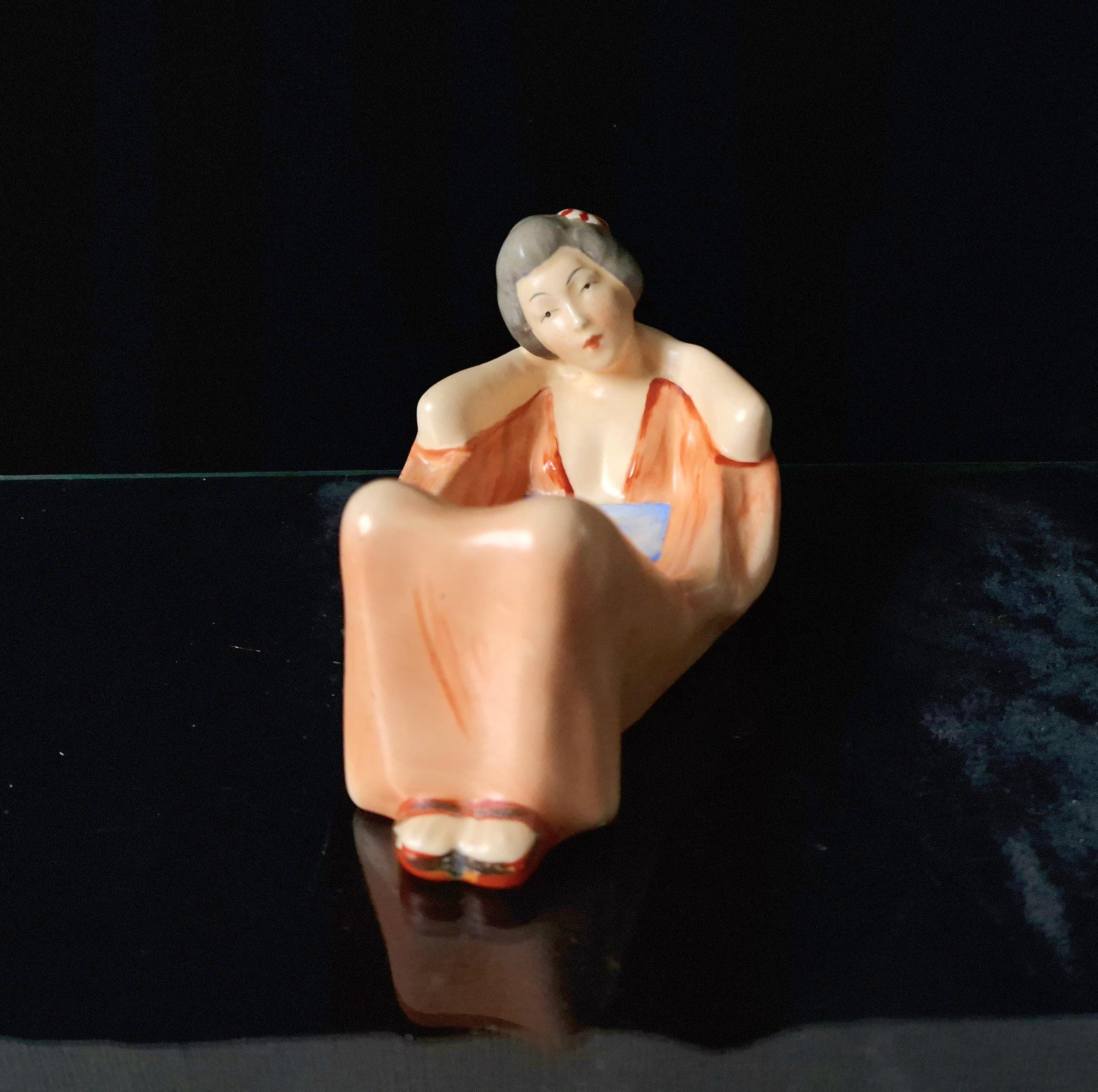 Vintage Czechoslovakian Hand Painted Ceramic Lying Geisha Figural Dish