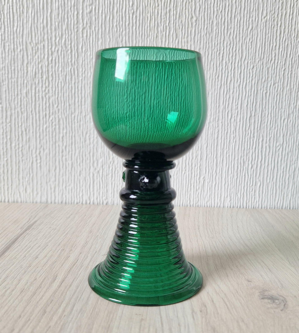 Early 19th Century English Lead Bristol Green Roemer Coiled Foot Wine Glass C.1830