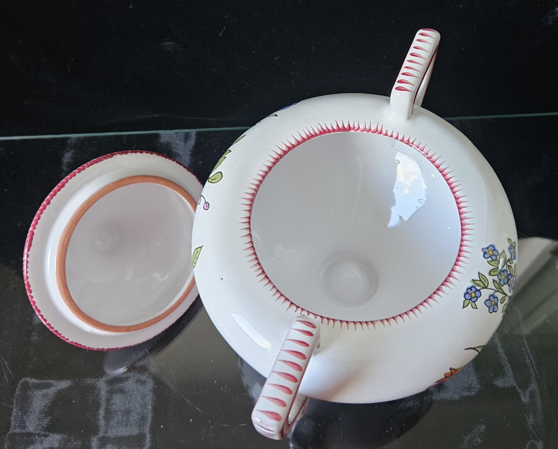 Rare Vintage French Lidded Bonbonniere Lidded Pot with Floral Decorations, signed Roullet Renoleau 18cm Tall