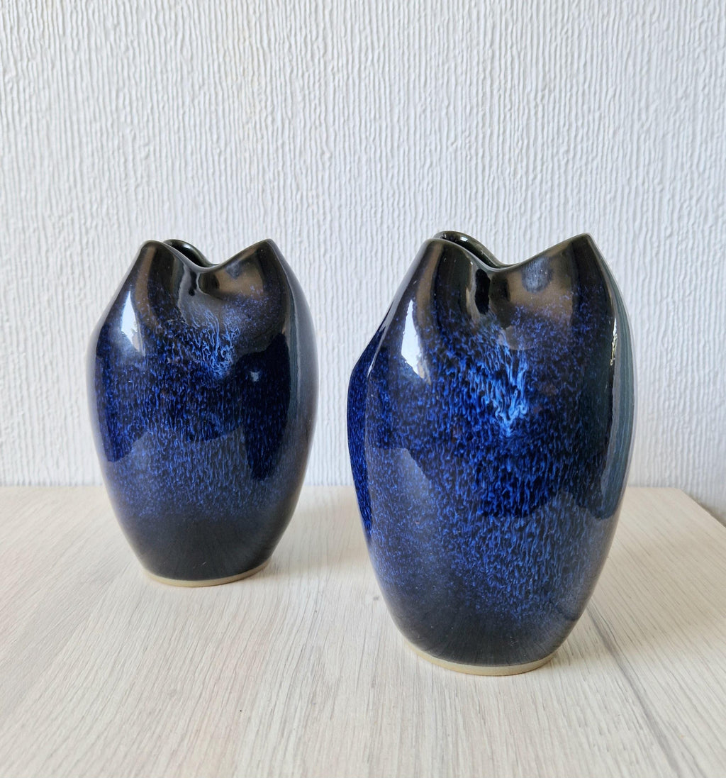 Pair of Fine Midcentury Japanese Cobalt Blue Glaze Ikebana Vases 14.5cm