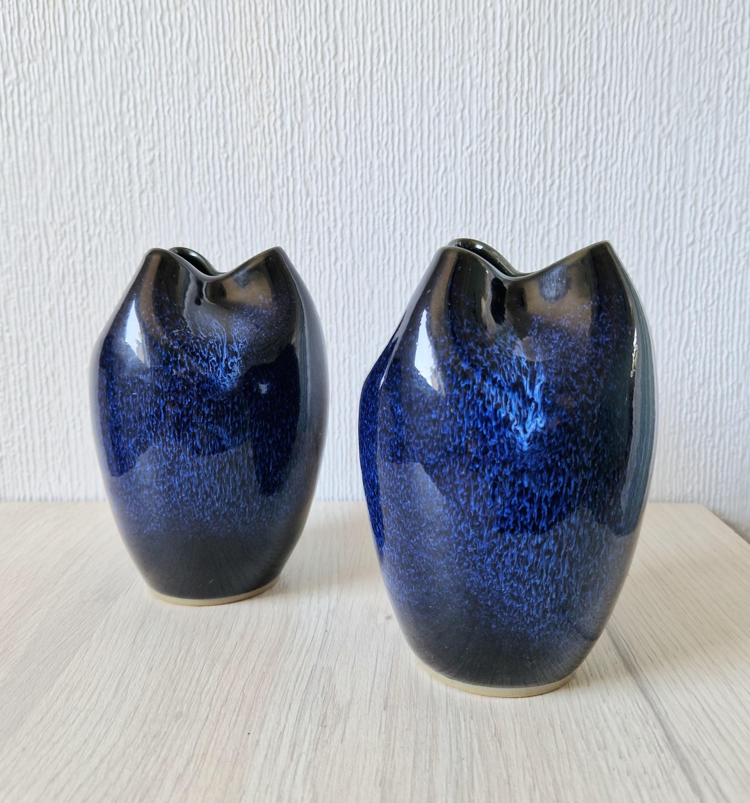 Pair of Fine Midcentury Japanese Cobalt Blue Glaze Ikebana Vases 14.5cm
