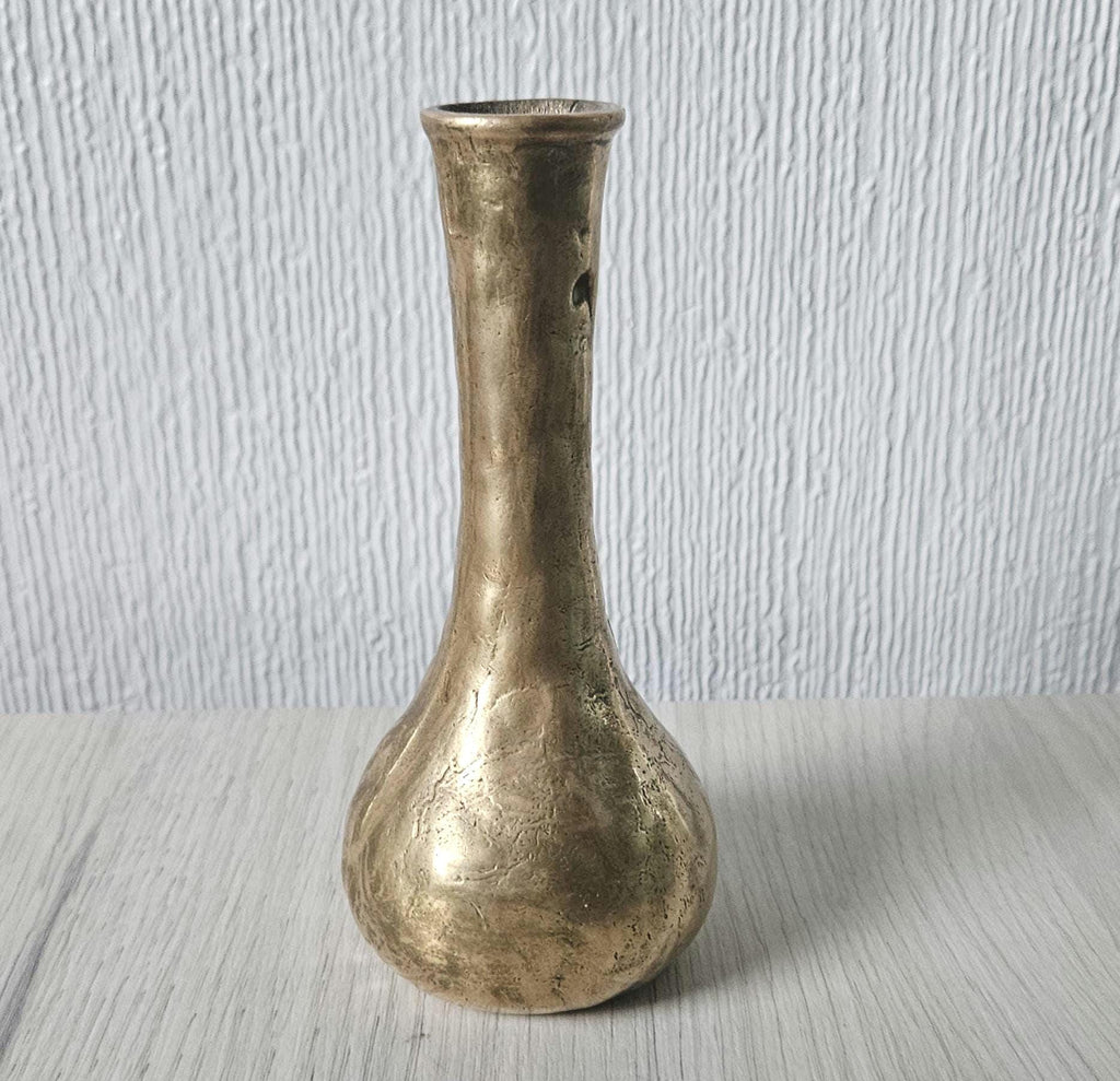 Midcentury Bronze Bud Vase Brutalist 15cm Tall. Vintage Minimalist Bronze Vase Heavy