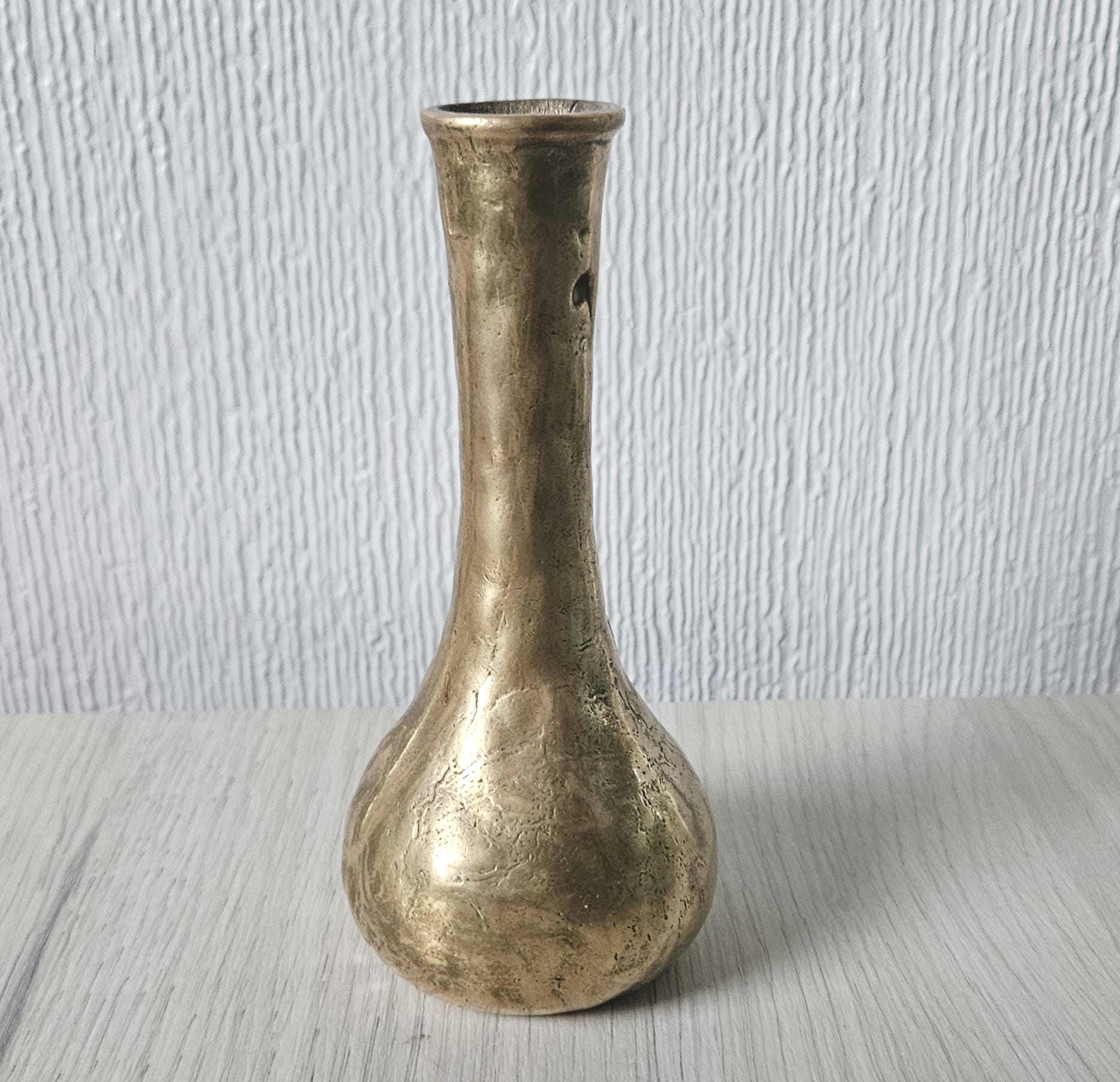 Midcentury Bronze Bud Vase Brutalist 15cm Tall. Vintage Minimalist Bronze Vase Heavy