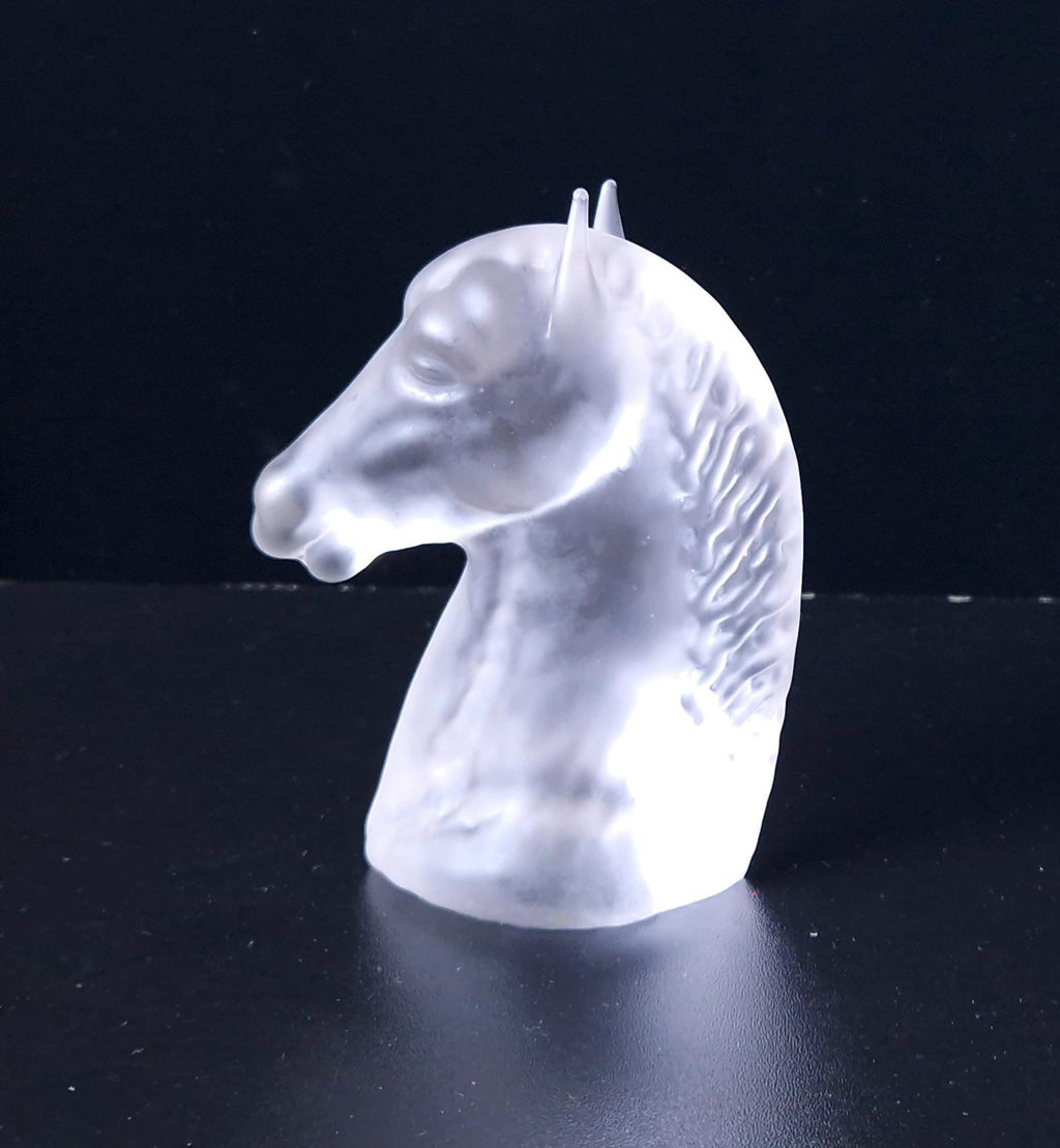Vintage Frosted Glass Art Deco Style Horse Head Figure Paperweight 13cm