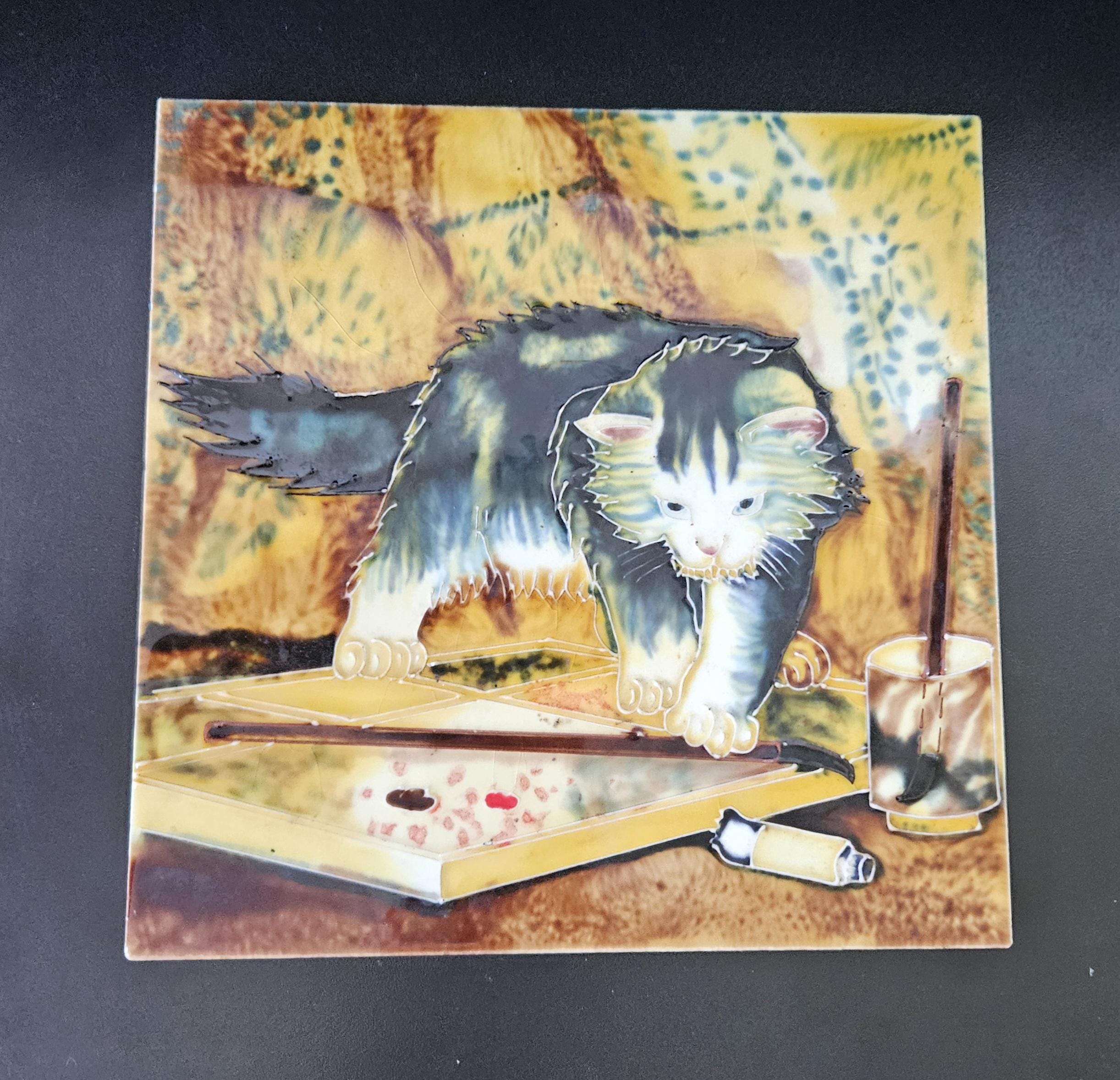 Large Decorative Cat Trivet Tile Wall Hanging or Trivet 20cm X 20cm