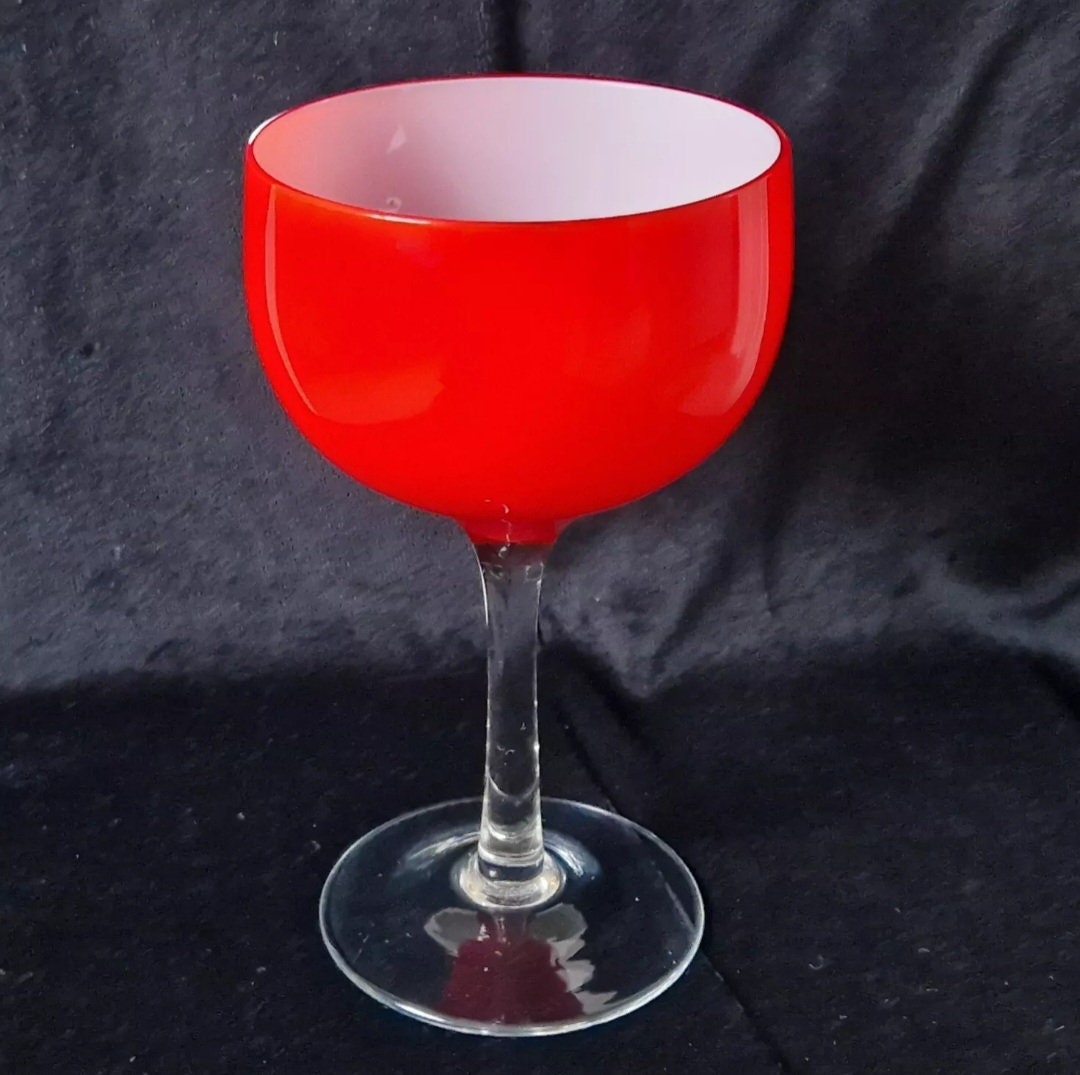 Vintage Mid-Century Fine Murano Light Red Cased Sommerso Glass Wine Glass 16cm