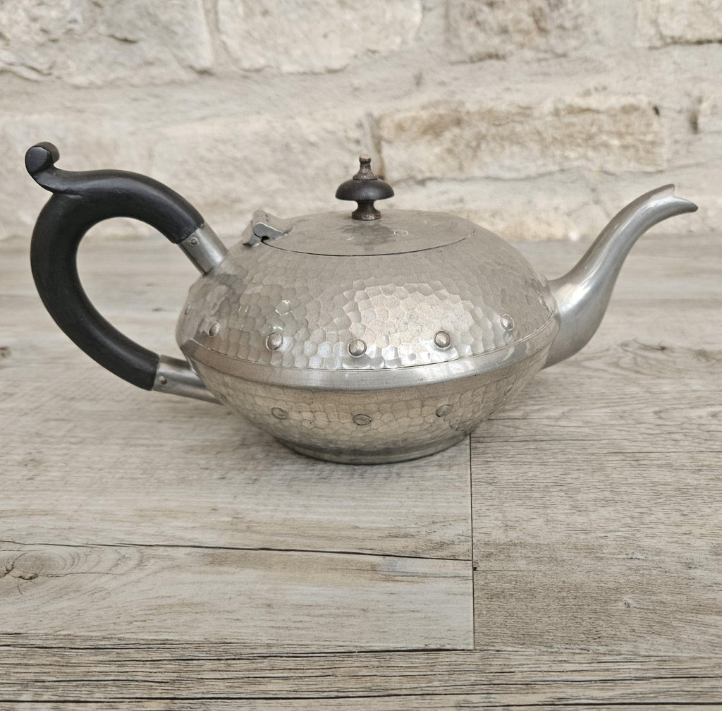 Vintage Arts and Crafts Hammered Pewter Teapot England Collectible British 1920s