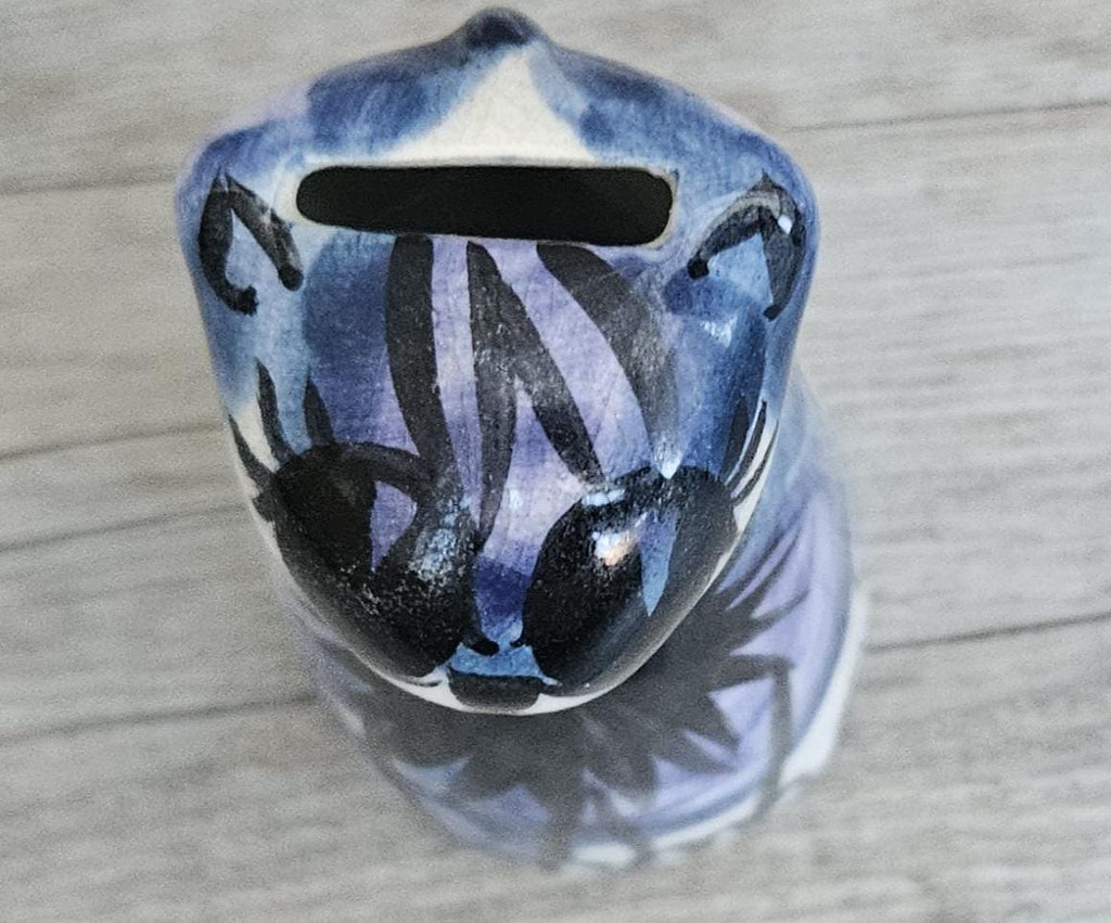 Pottery Cat Ornament 5p Money Box 10.5cm MCM Vintage Cat Figure