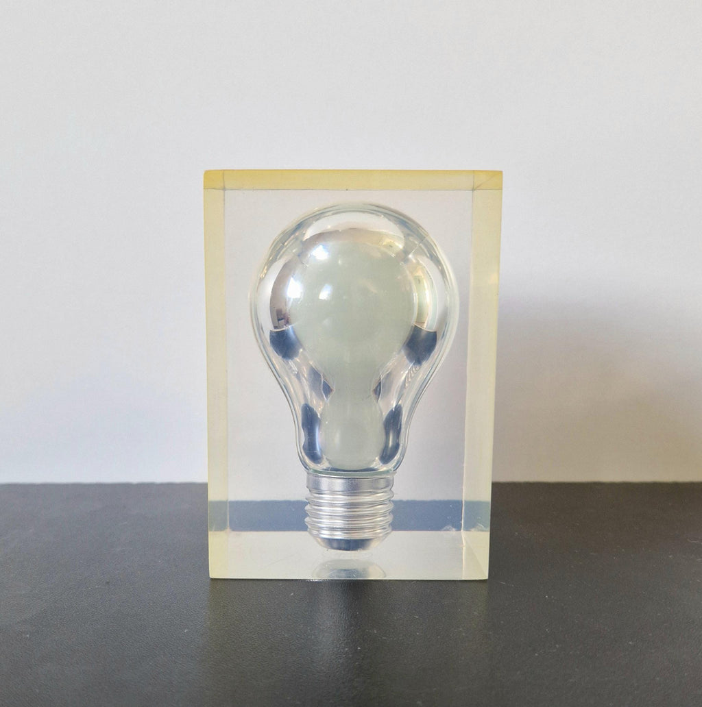 Midcentury Pierre Giraudon 1960s Pop Art Green Glow in The Dark Lucite Light Bulb Ornament