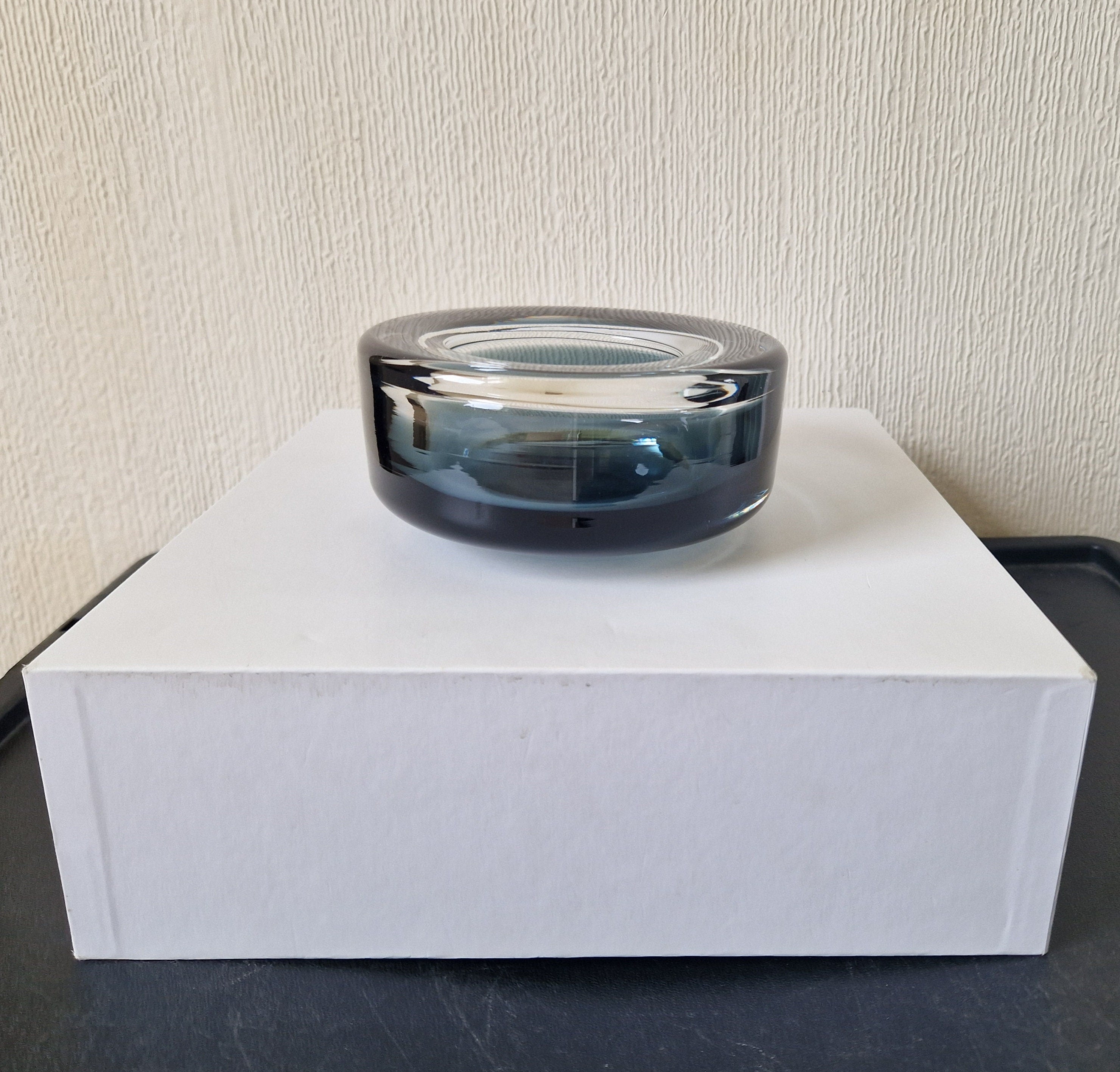 Per Lutken For Holmegaard Ashtray Bowl MCM Smoke Blue Danish Art Glass 1960's