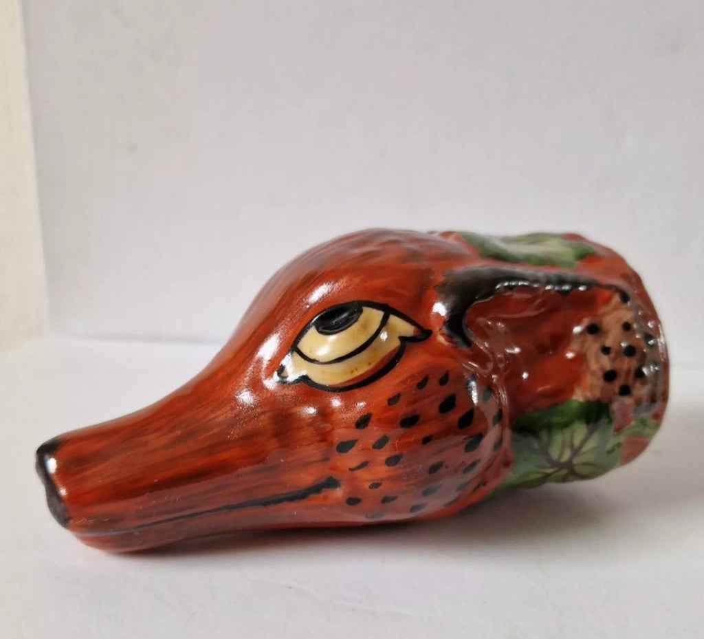 Aesop's Fables Ceramic Fox Head & Grapes Stirrup Cup Antique 19th Century Staffordshire Pottery Rare