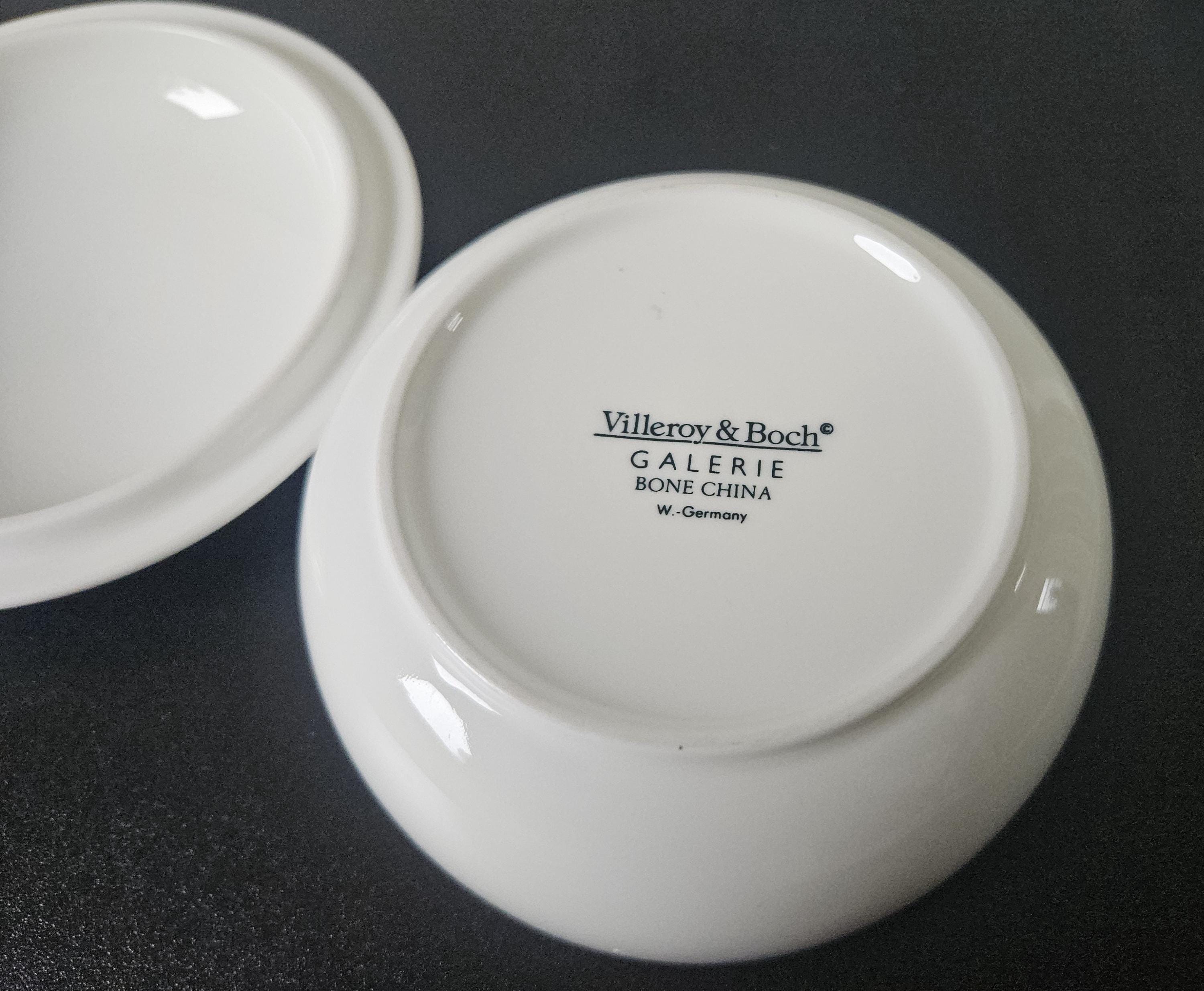 Vintage Villeroy Boch Cat Trinket Pot: Fluffy Grey Cat, Red Flowers