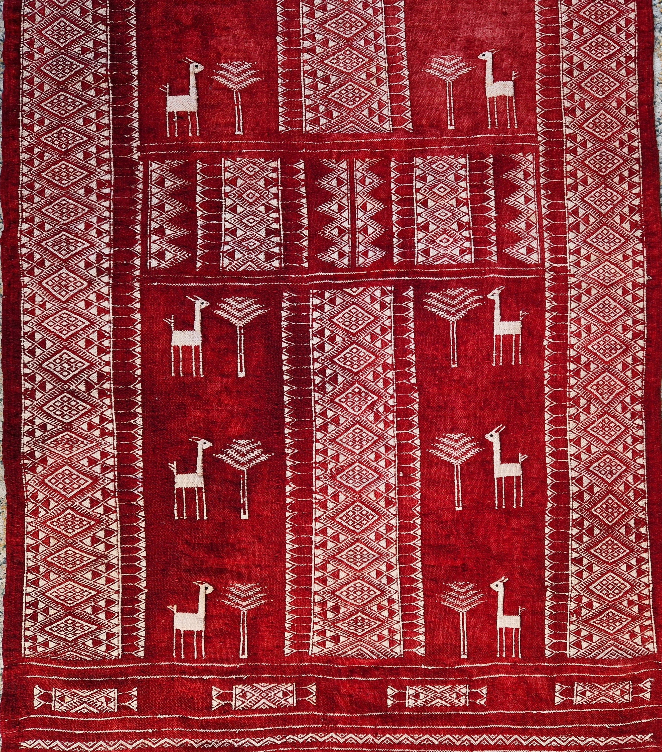 Antique Tunisian Wedding Shawl: Woven Wool Blanket, Animal Motifs, Tribal Art