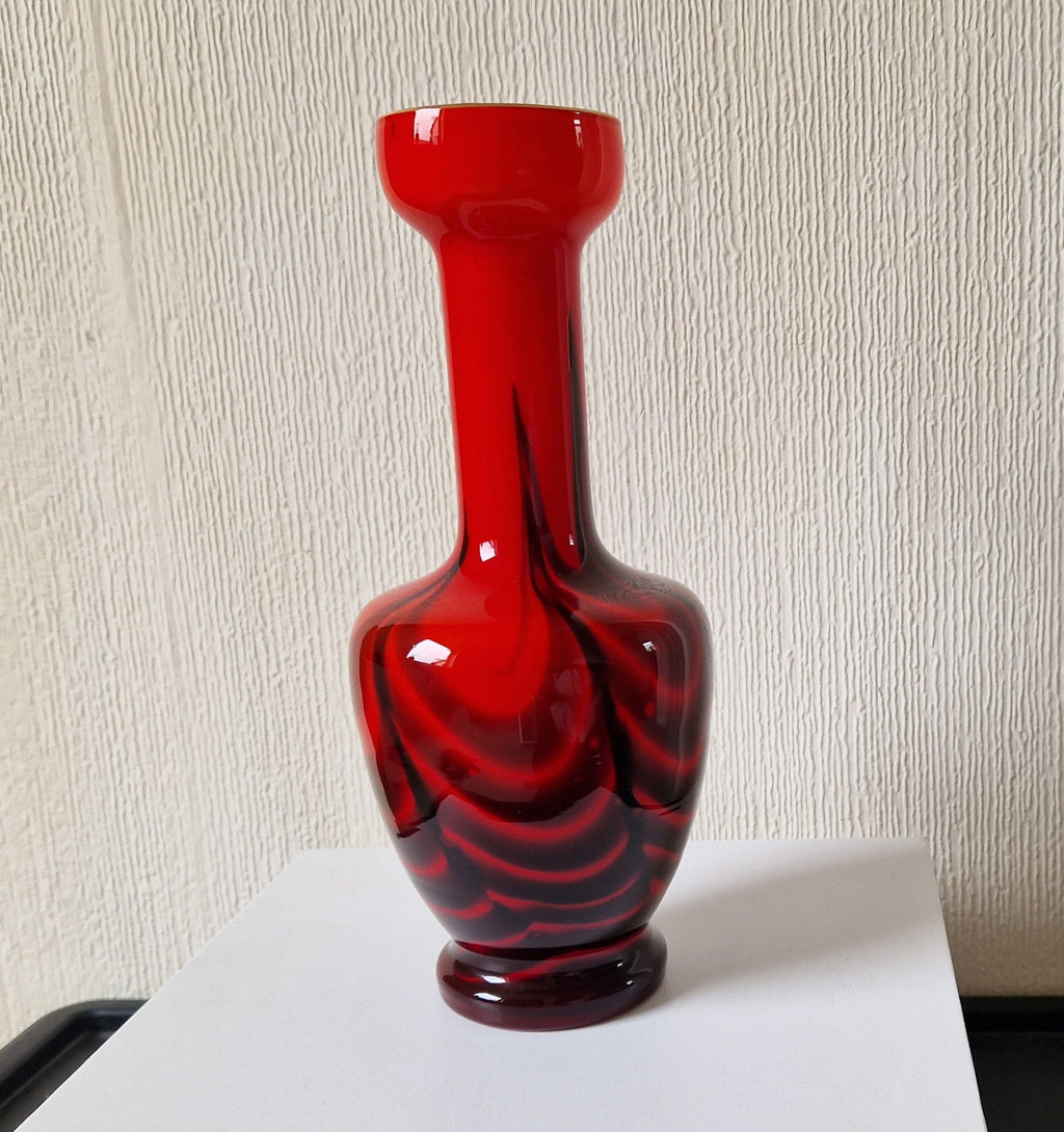 Vintage Striking Carlo Moretti Red & Black Opaline Glass Vase  Mid-Century Florence