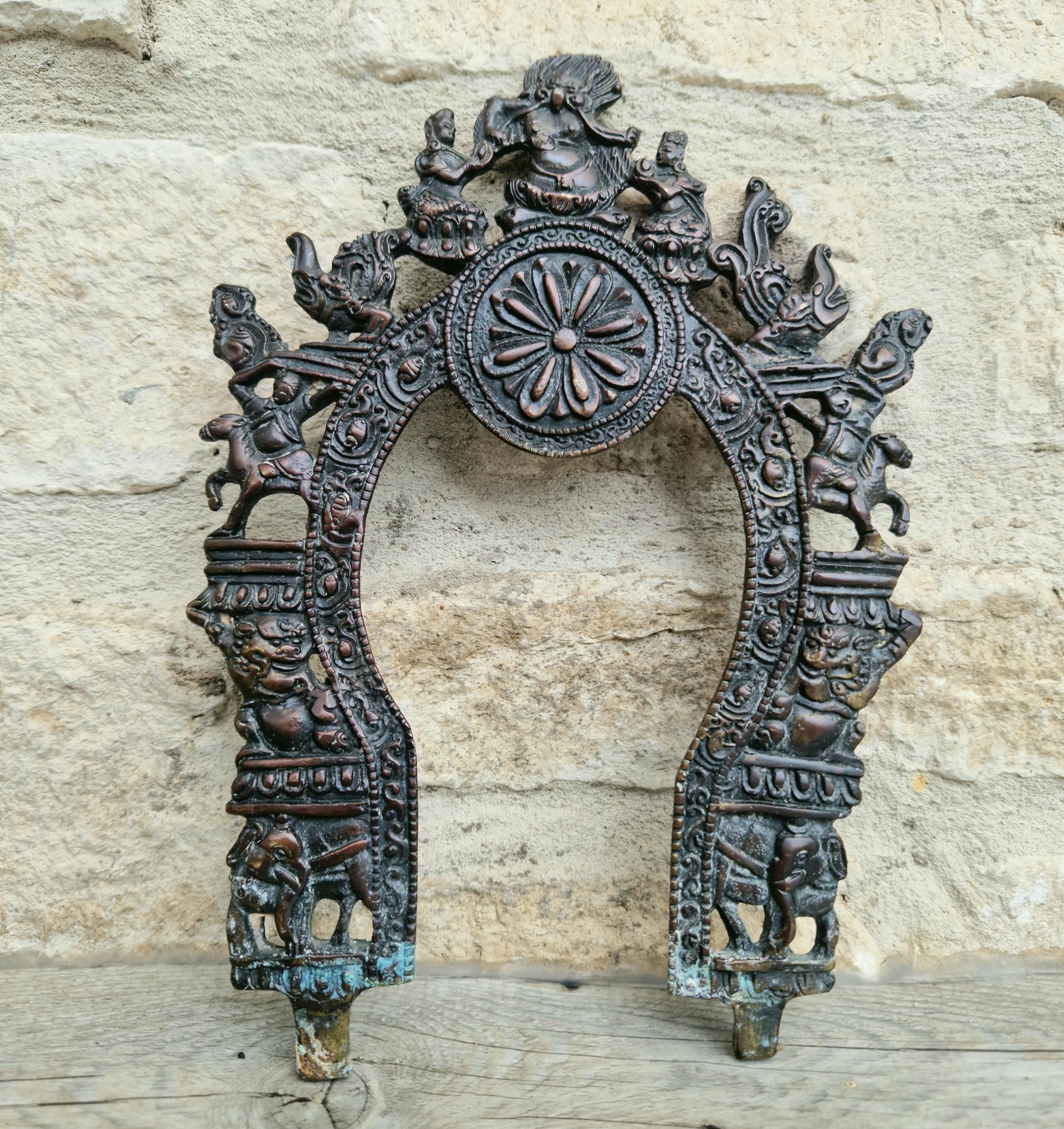 Antique Cast Copper Bronze South Indian Prabhavali Halo Frame Prabhawal, Prabhaval, Kirtimukha