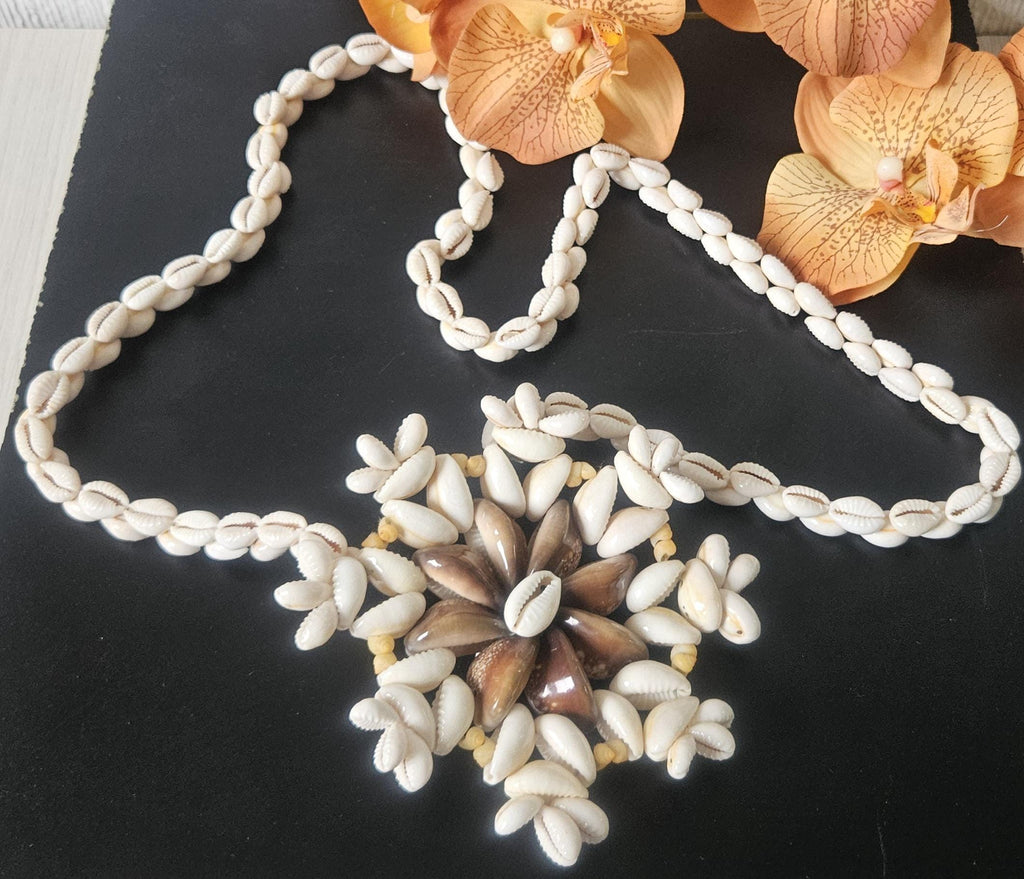 Vintage Huge Oversized Cowrie Shell Pendant Necklace Statement Boho Huge Oversized Pendant 1970s Style Hawian