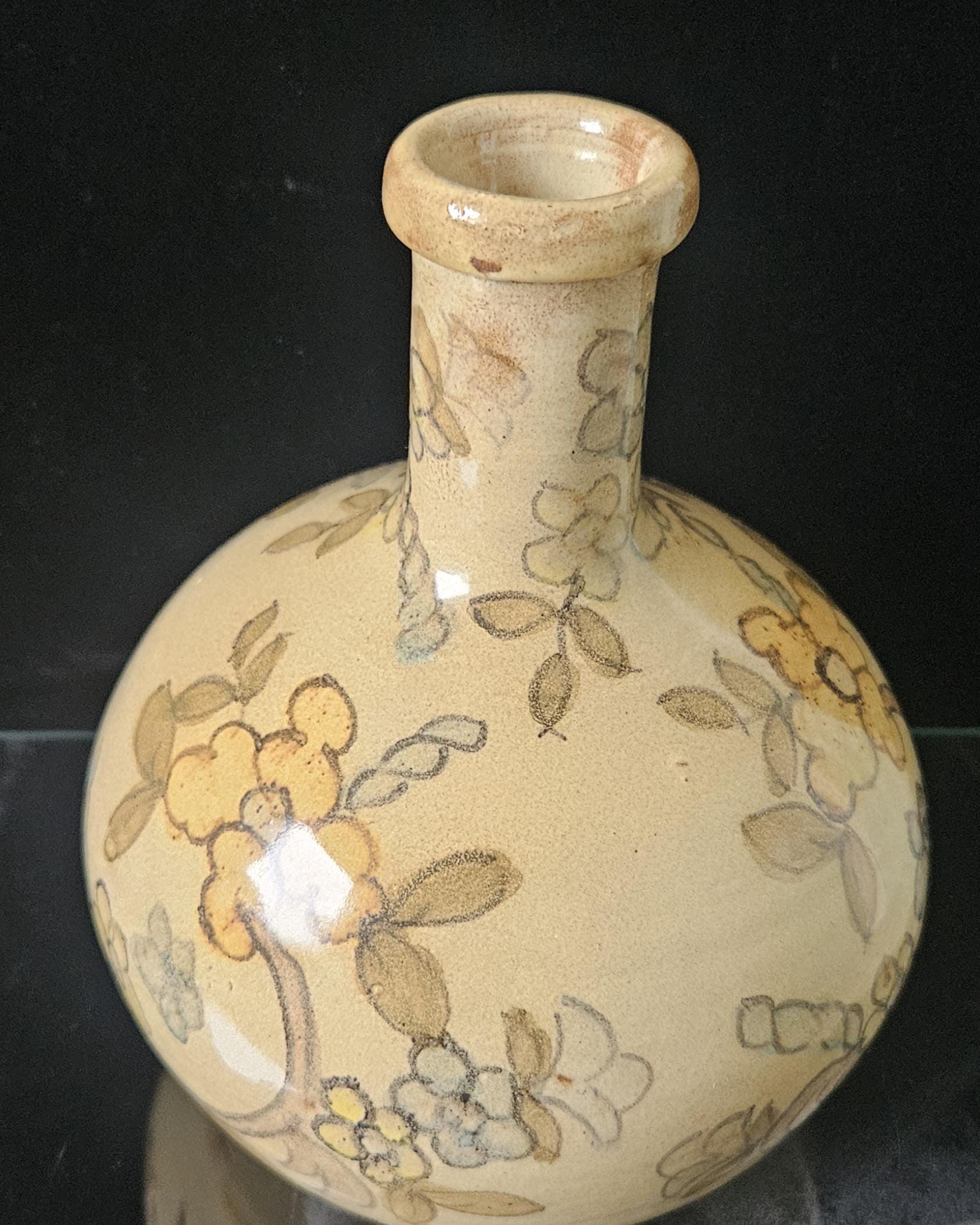Vintage Handpainted Portugese Floral Vase, Algarve Pottery