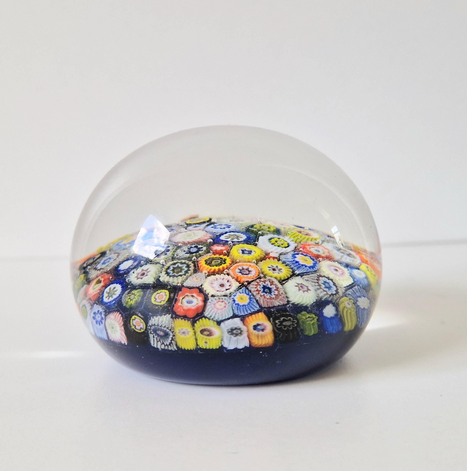 Vintage Strathearn Scottish Glass Millifiore Close Pack Blue Ground Paperweight 8cm