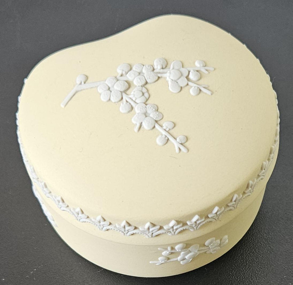 Vintage Wedgwood Jasperware Trinket Pot Yellow Prunus, Kidney Shape Made in England