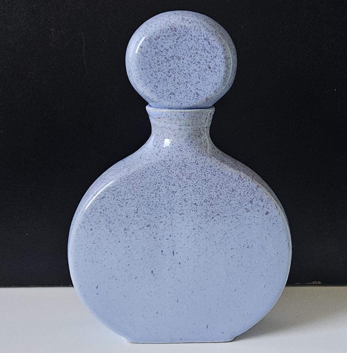 Retro Bottle with Stopper Stoneware Light Blue Speckled Finish Made in Halifax England 1980s 19cm Dressing Table Decanter