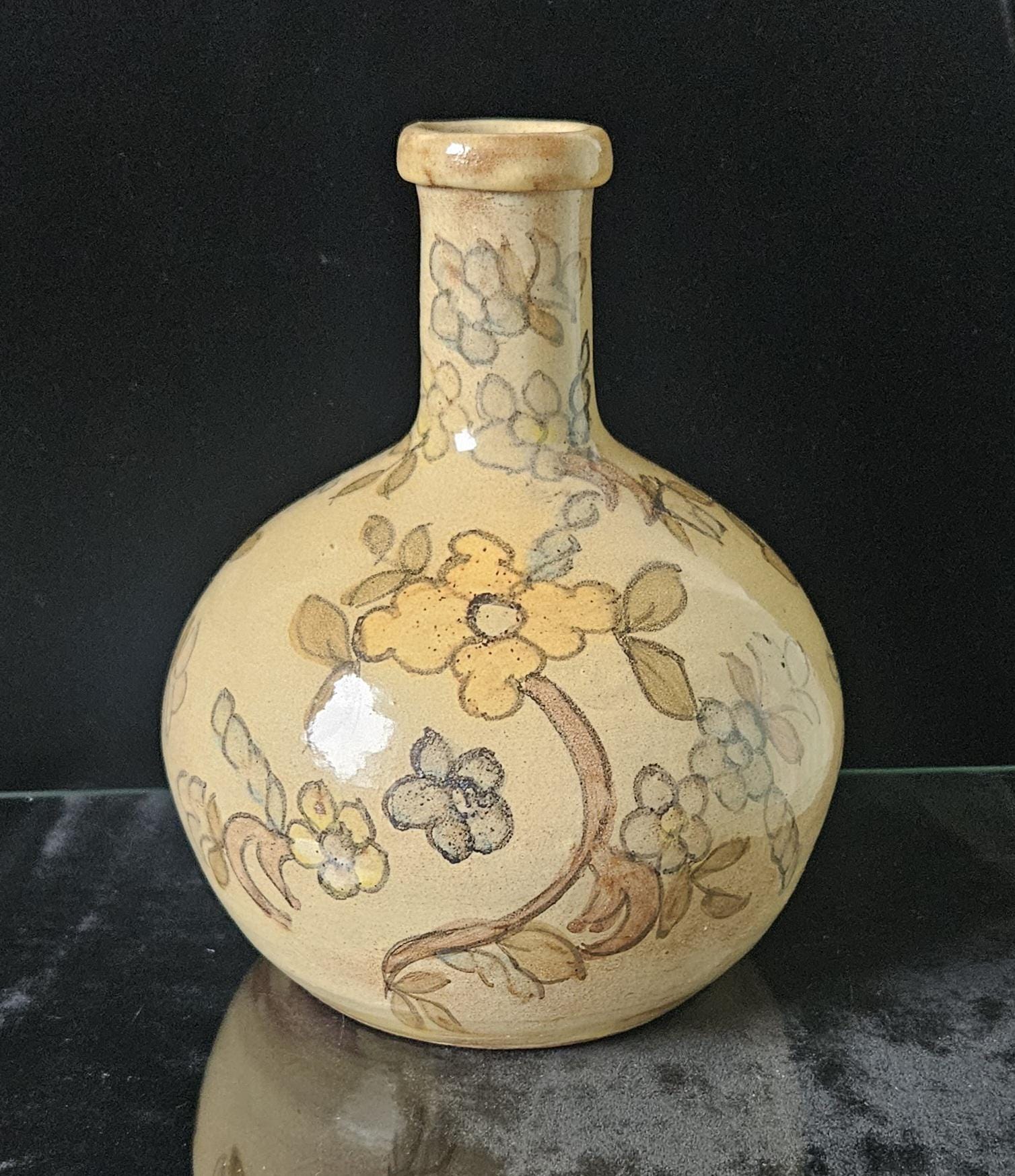 Vintage Handpainted Portugese Floral Vase, Algarve Pottery
