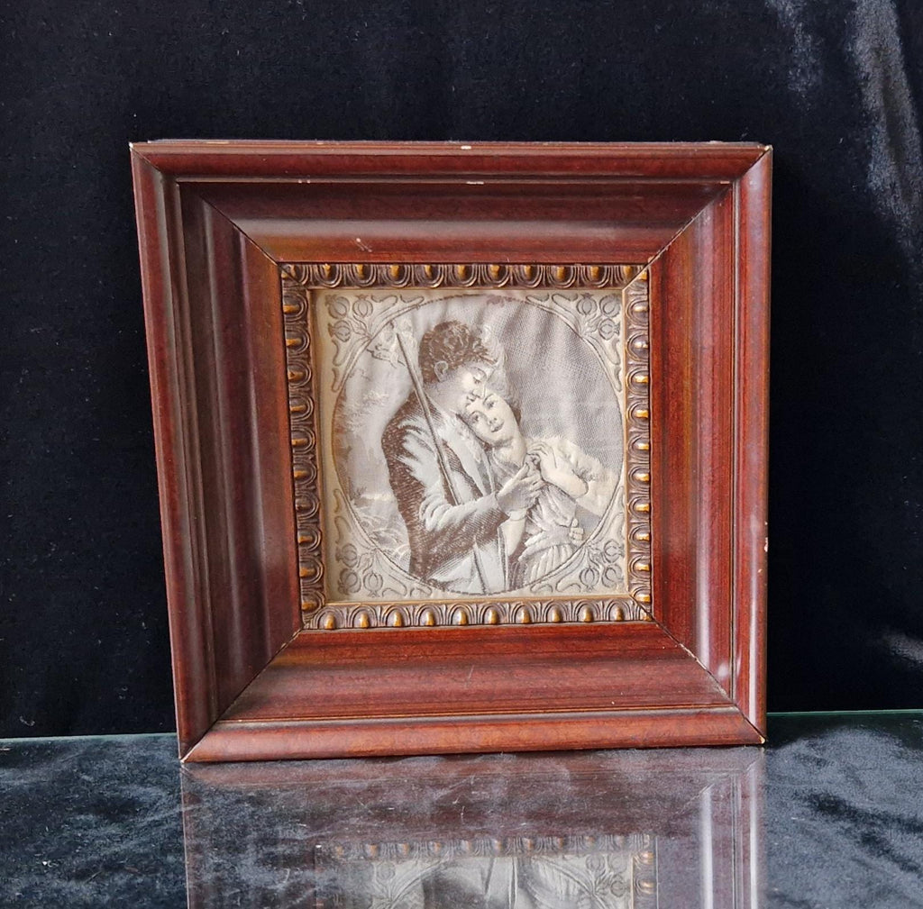 Fine Victorian Woven Silk Framed & Mounted Miniature Artwork 'Rural Lovers' Very Rare.