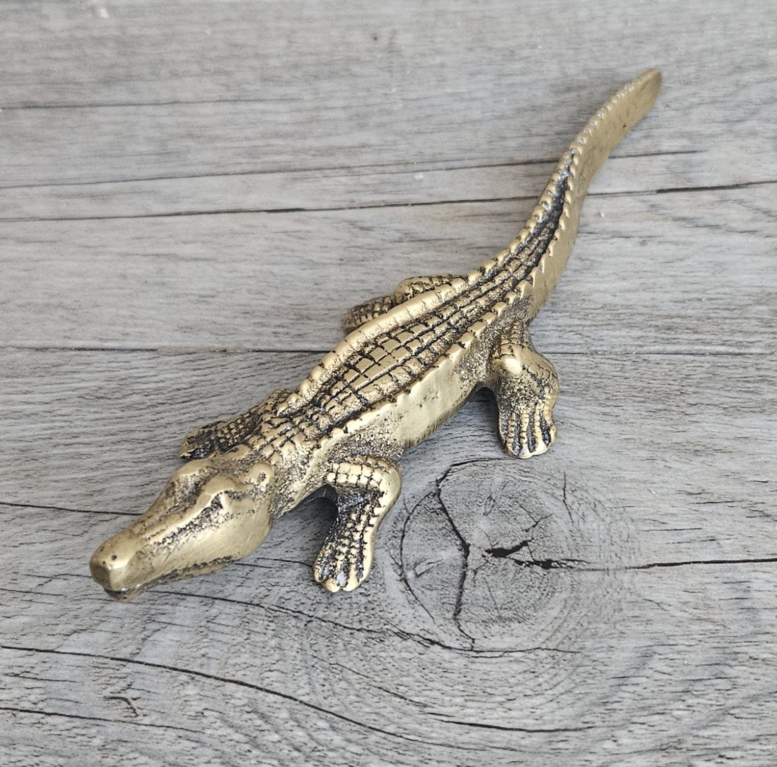 Vintage Small Brass Crocodile Figure Ornament 13.5cm Long Mcm Brass
