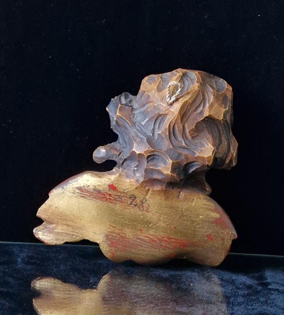 Antique Carved Polychrome Putti Cherub Bust Painted & Gilded Continental 19th C. Artwork