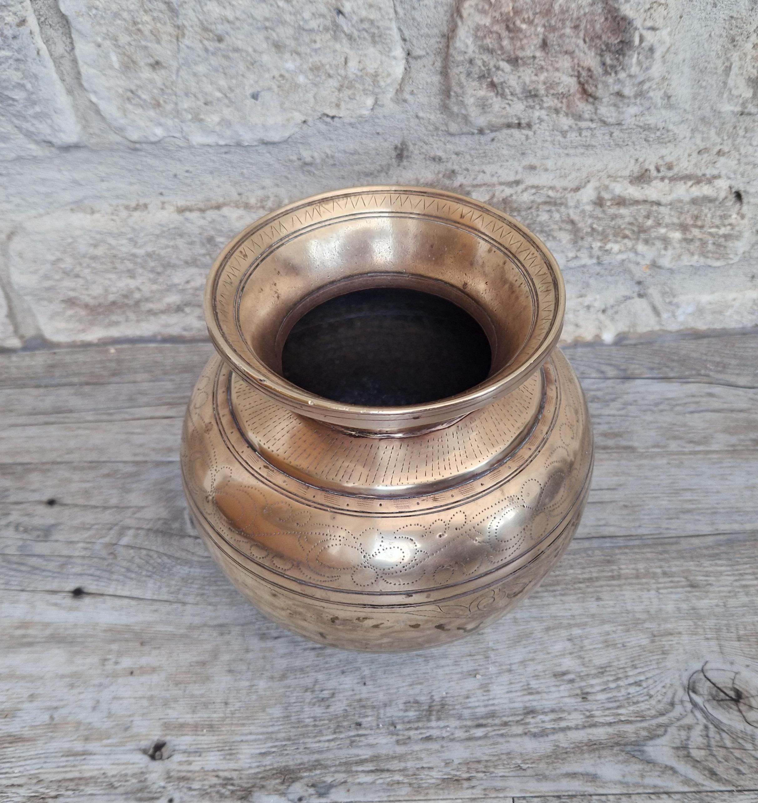Antique Large Heavy Engraved Peacock Design Bronze Lota Holy Water Vessel
