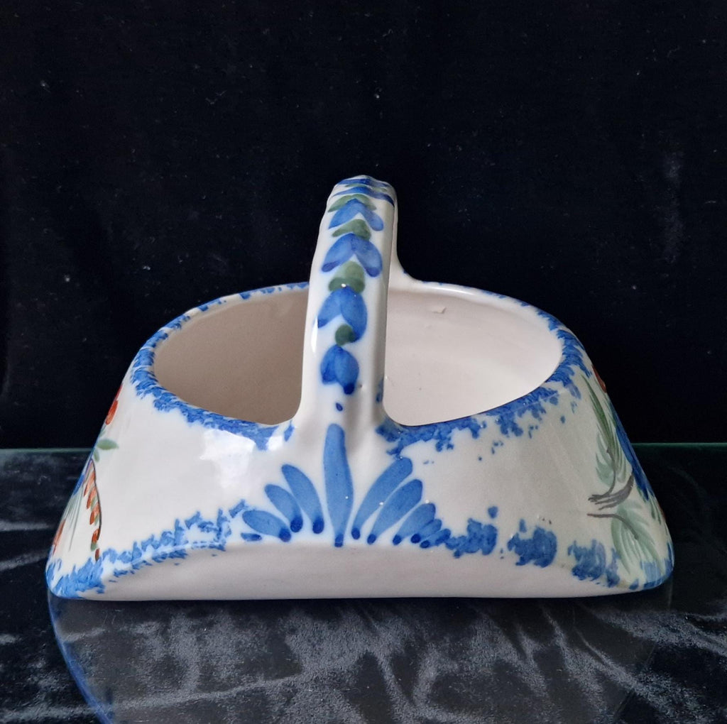 Antique Quimper Faience Floral Basket Vase Ornament - 18cm Decorative Basket France