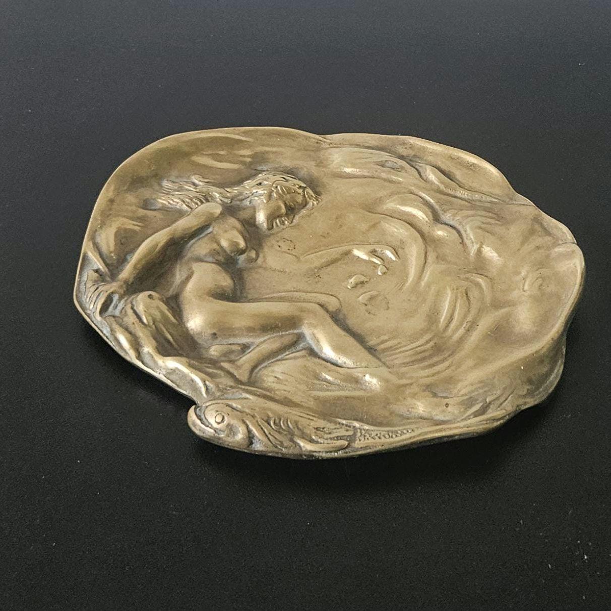 Brass Art Nouveau Trinket Dish Card & Pin Tray, Heavy Quality Vide Poche Art Nouveau decor