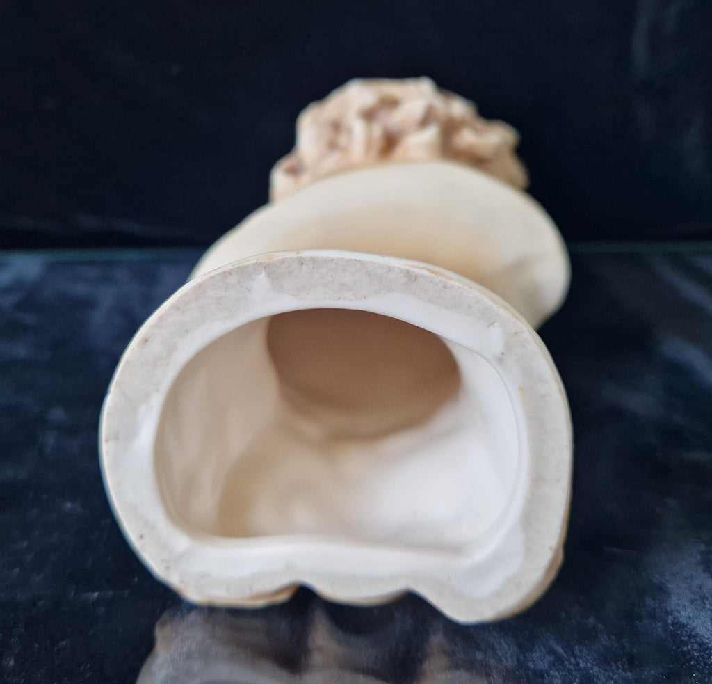 2 Antique Continental Patinated Bisque Porcelain Putti Child Bust Figures 7 inch