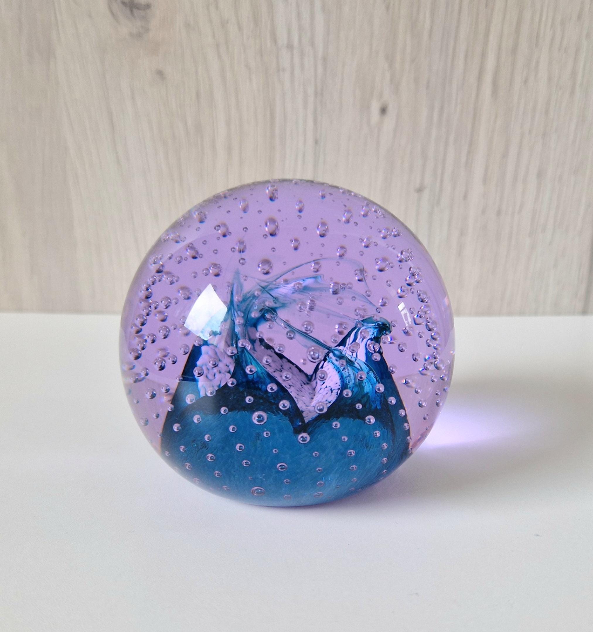 Caithness Purple & Blue Cauldron Large Art Glass Ball Paperweight 8cm Signed