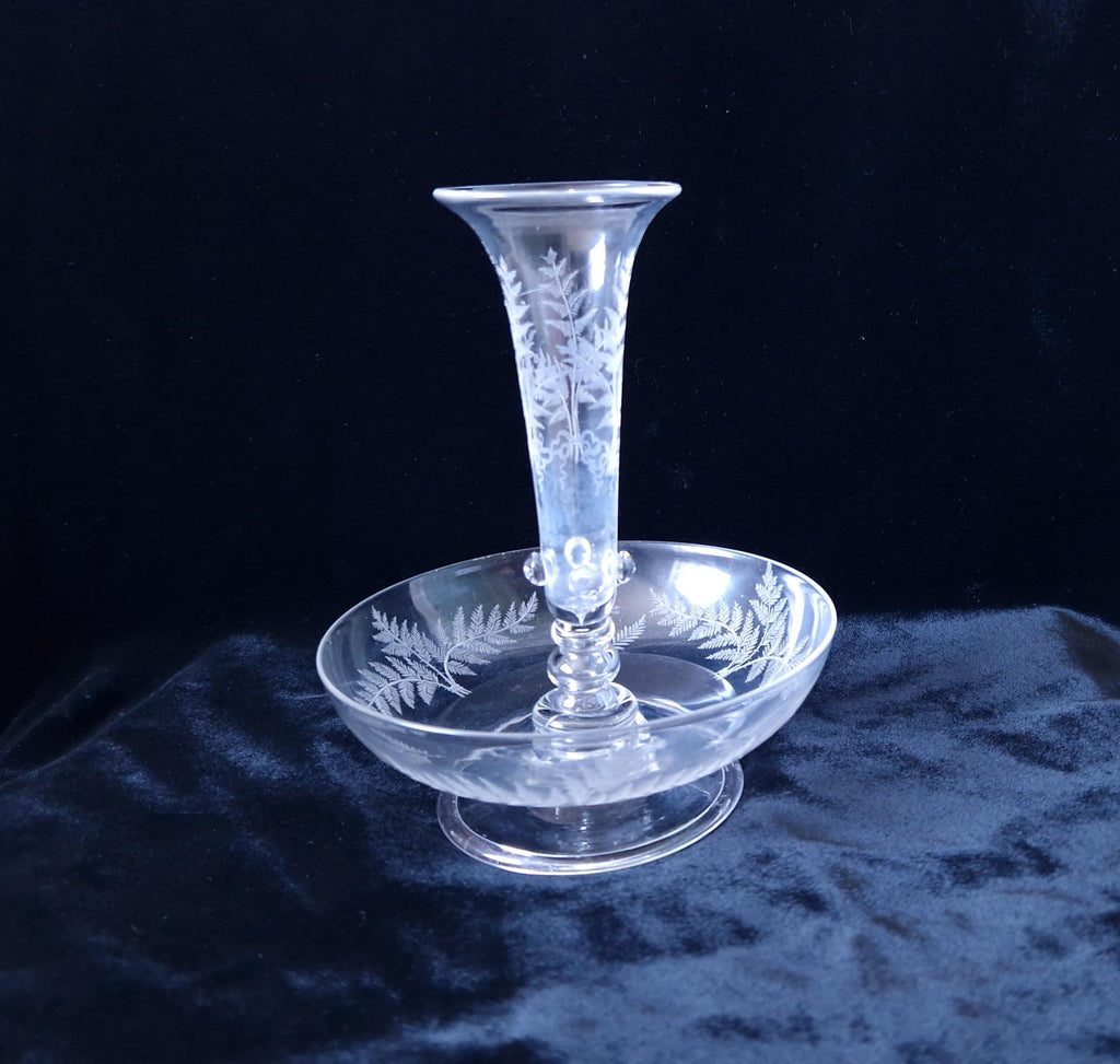 Early 19th Century Continental Ornate Etched Crystal Glass Trumpet Epergne Centrepiece 14cm