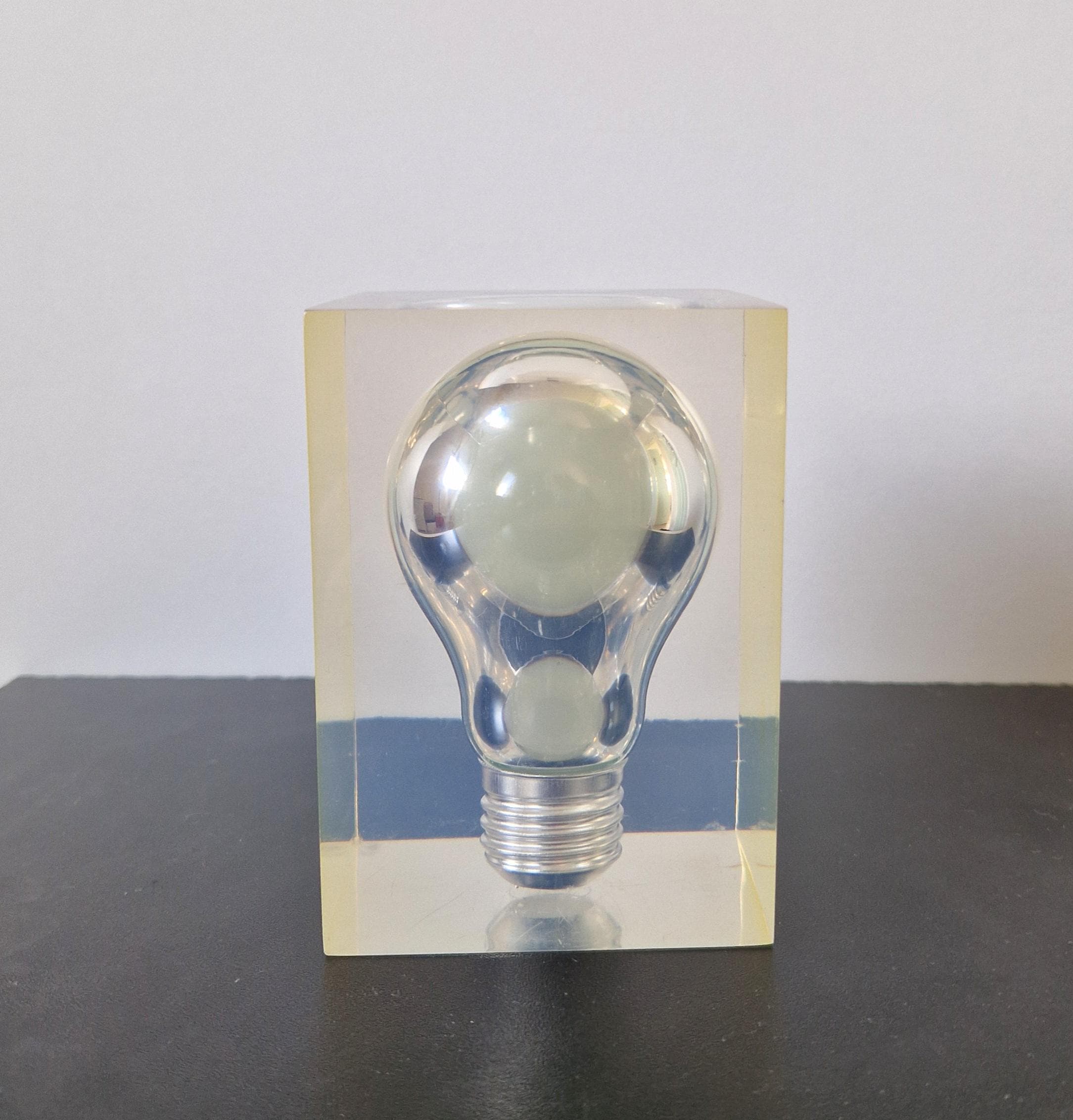 Midcentury Pierre Giraudon 1960s Pop Art Green Glow in The Dark Lucite Light Bulb Ornament