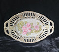 German Porcelain Lattice Dish Handpainted Roses Trinket Dish Vintage