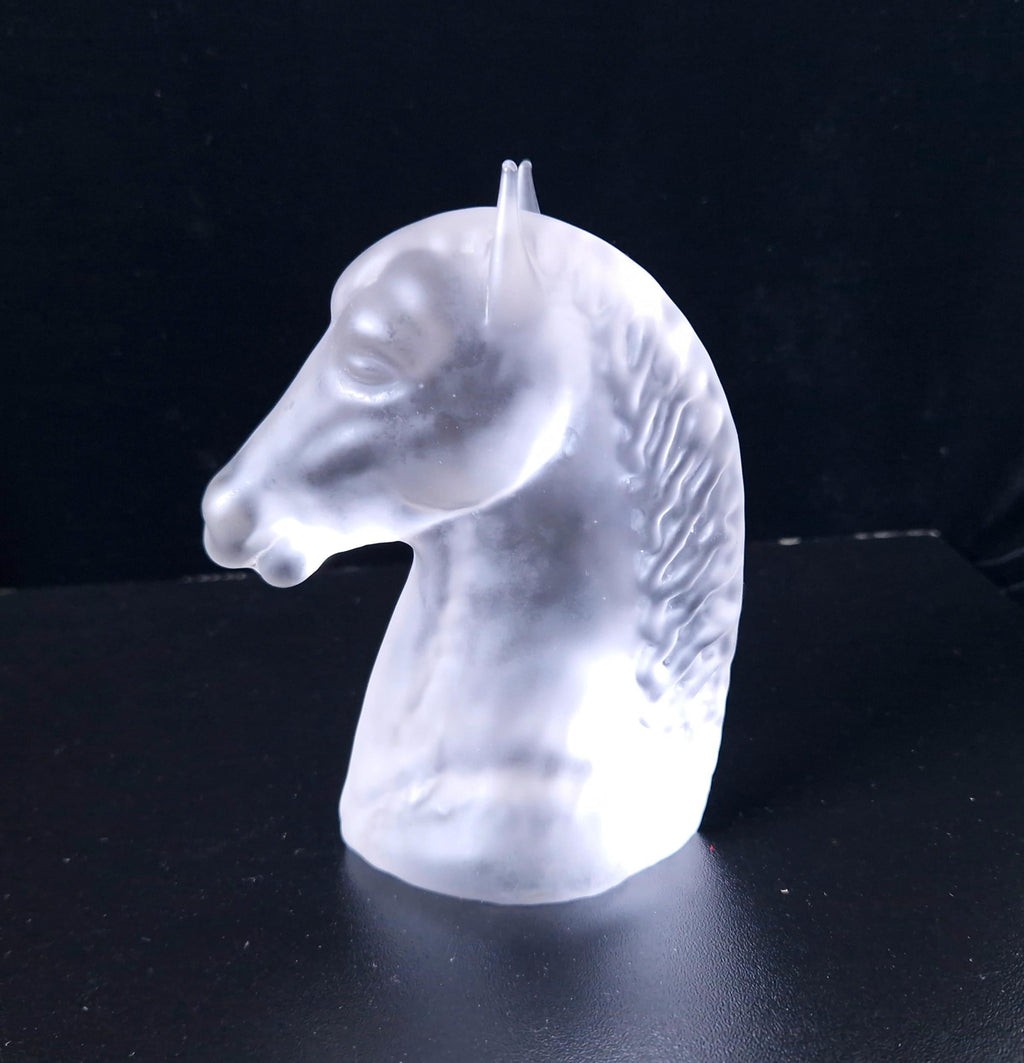 Vintage Frosted Glass Art Deco Style Horse Head Figure Paperweight 13cm