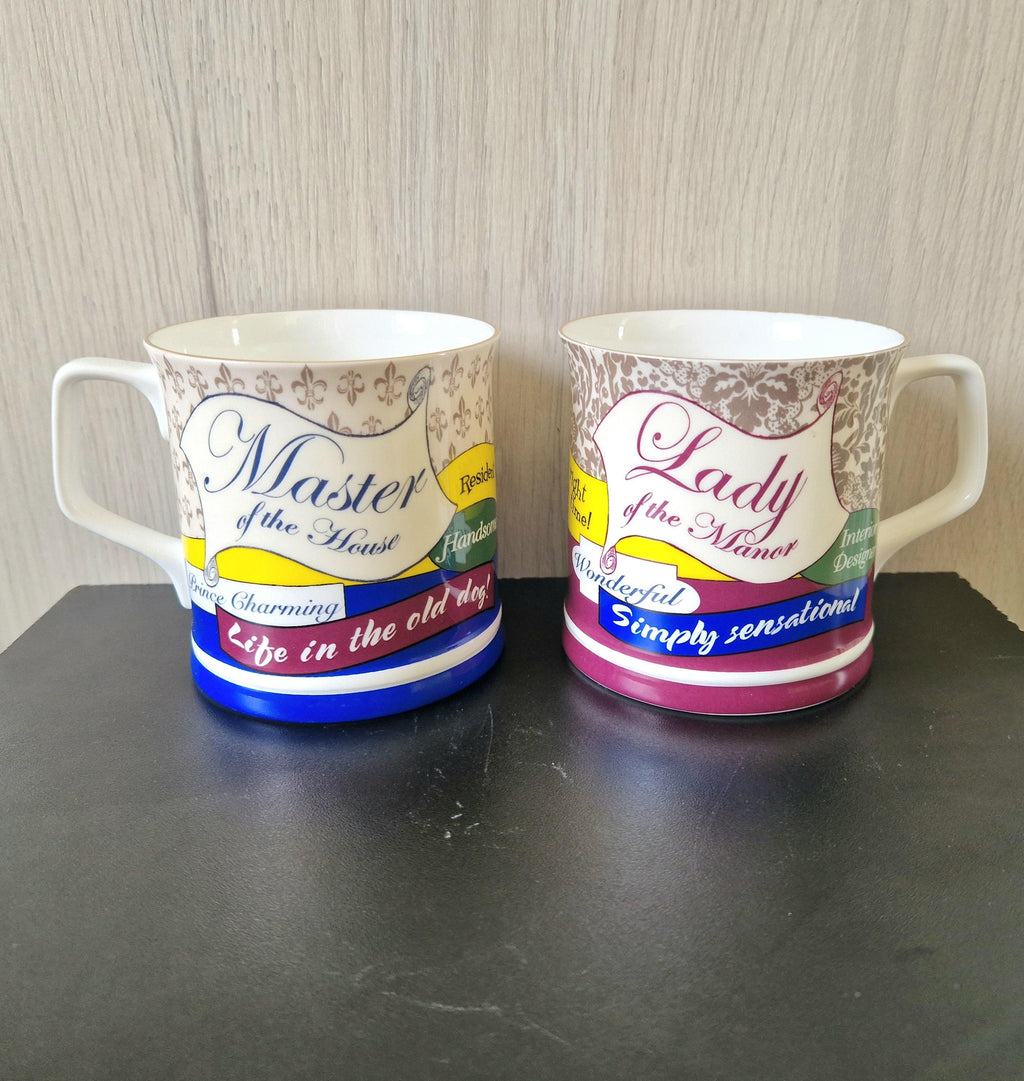 Vintage Past Times Fine Bone China Master & Lady Of The House Coffee Mugs