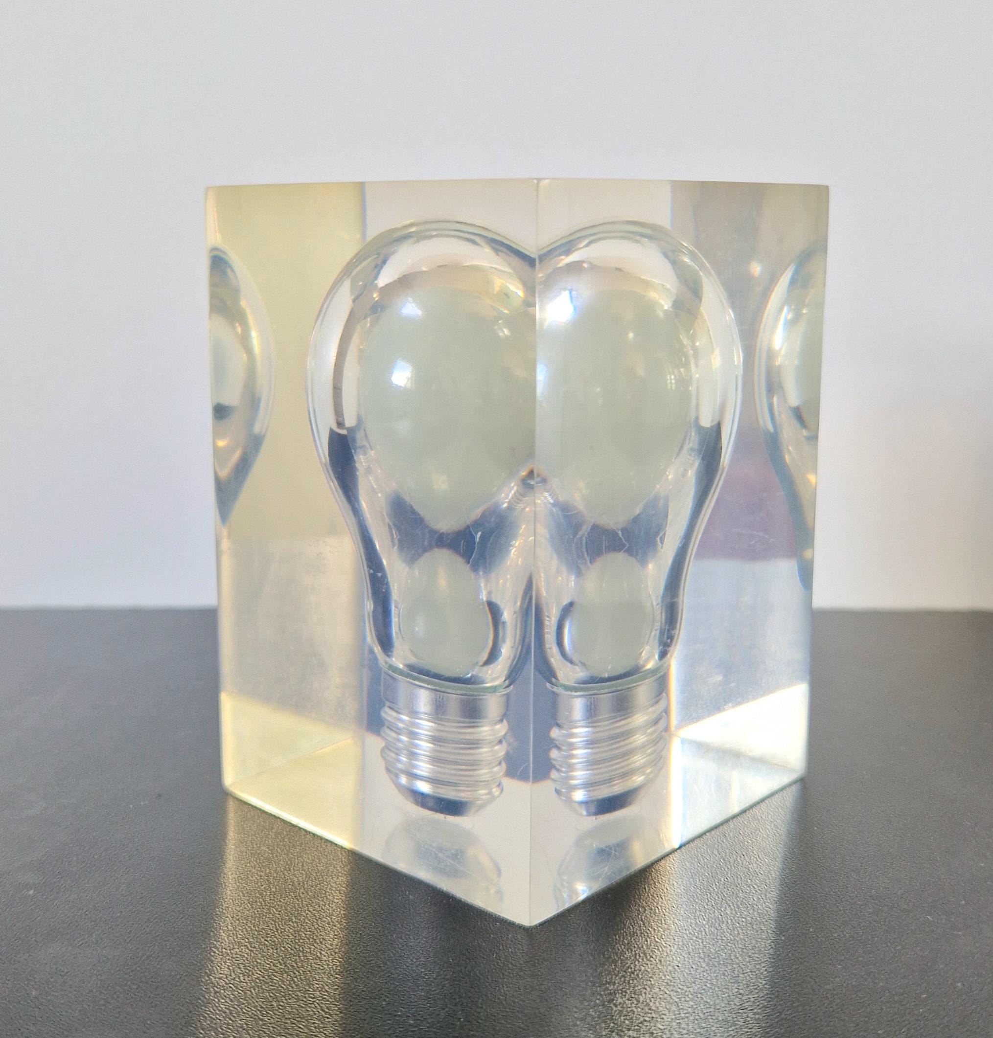 Midcentury Pierre Giraudon 1960s Pop Art Green Glow in The Dark Lucite Light Bulb Ornament