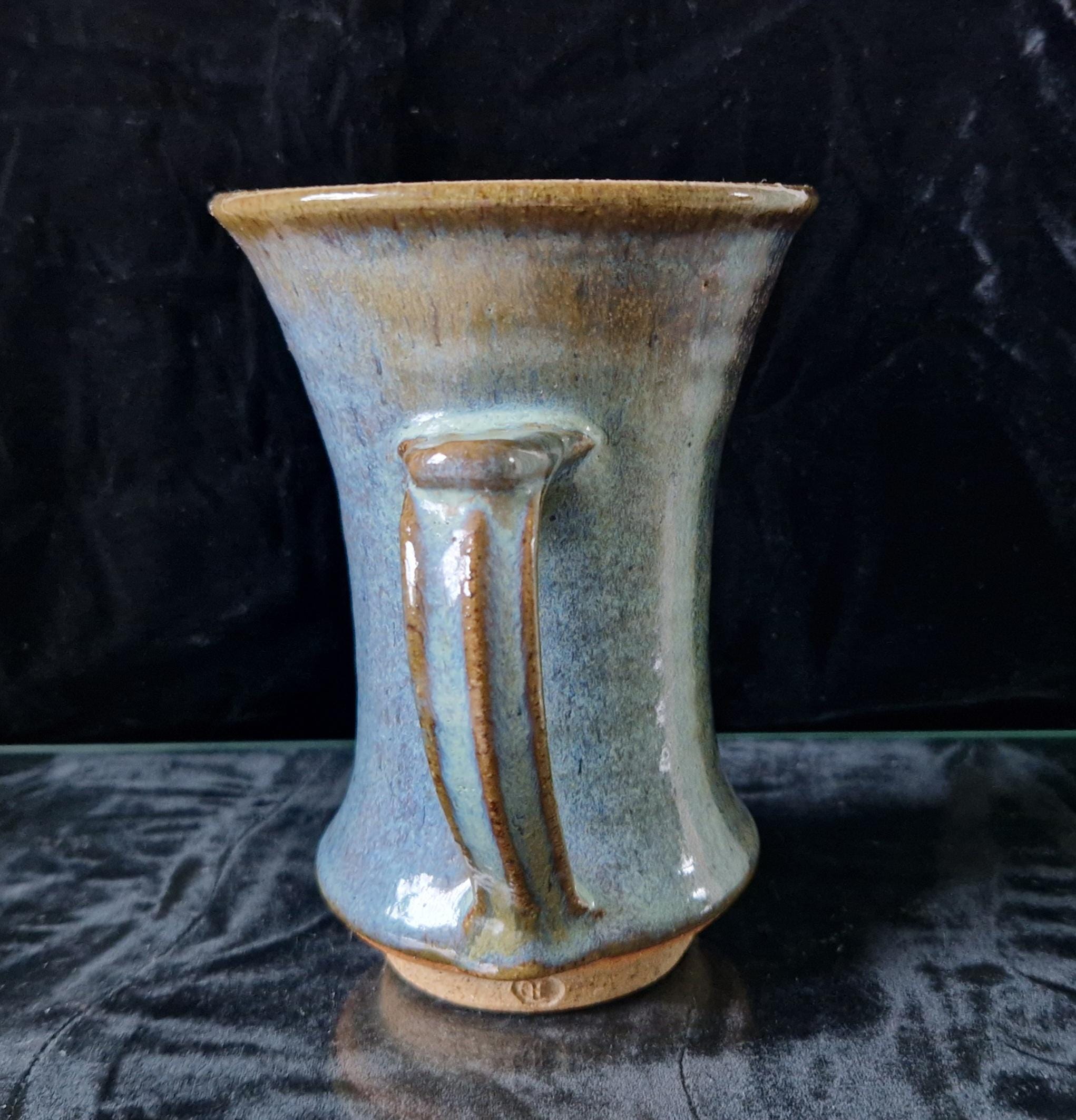 Midcentury Adrian Lewis Evans Flared Rim Multi-Colour Glaze Studio Pottery Stoneware Tall Tankard Signed