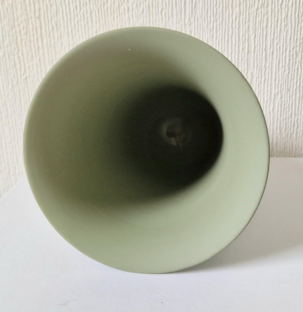 Wedgwood Sage Green Jasperware Arcadian Pedestal Trumpet Mantle Vase - Vintage.Made in England 17cm Tall