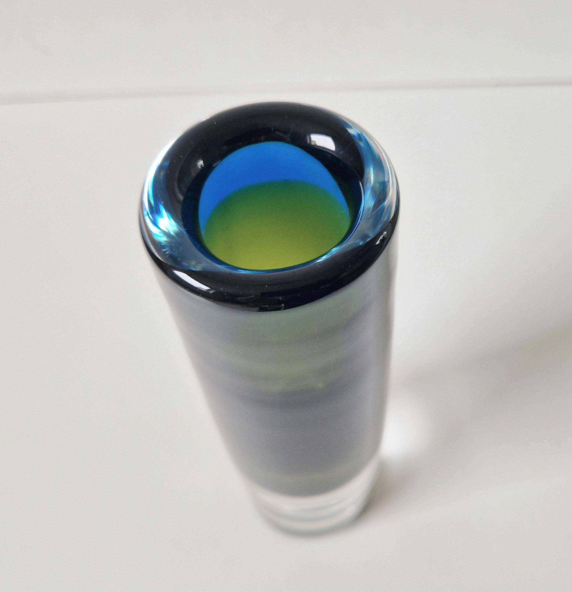 Vicke Lindstrand Kosta Sommerso Art Glass Vase: 1950s Modernist Cylinder