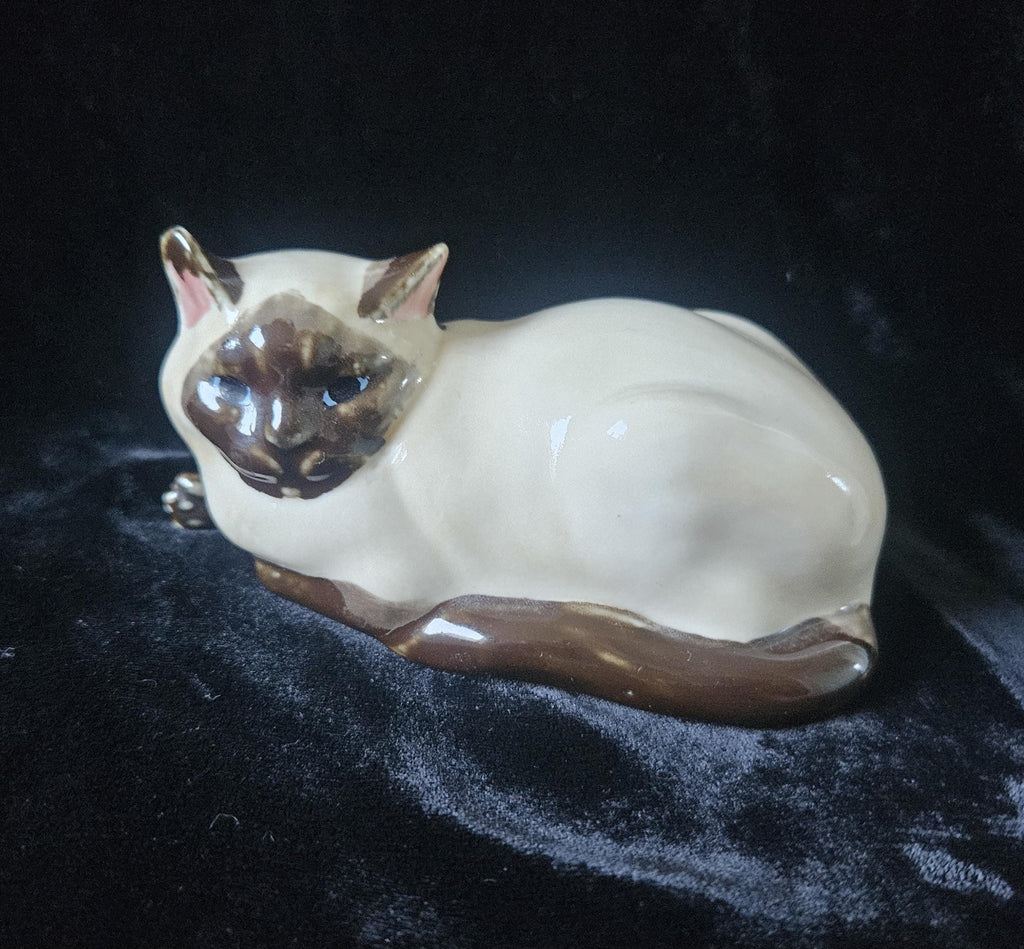 Vintage Ceramic Siamese Cat Ornament 11cm Long Siamese Gift
