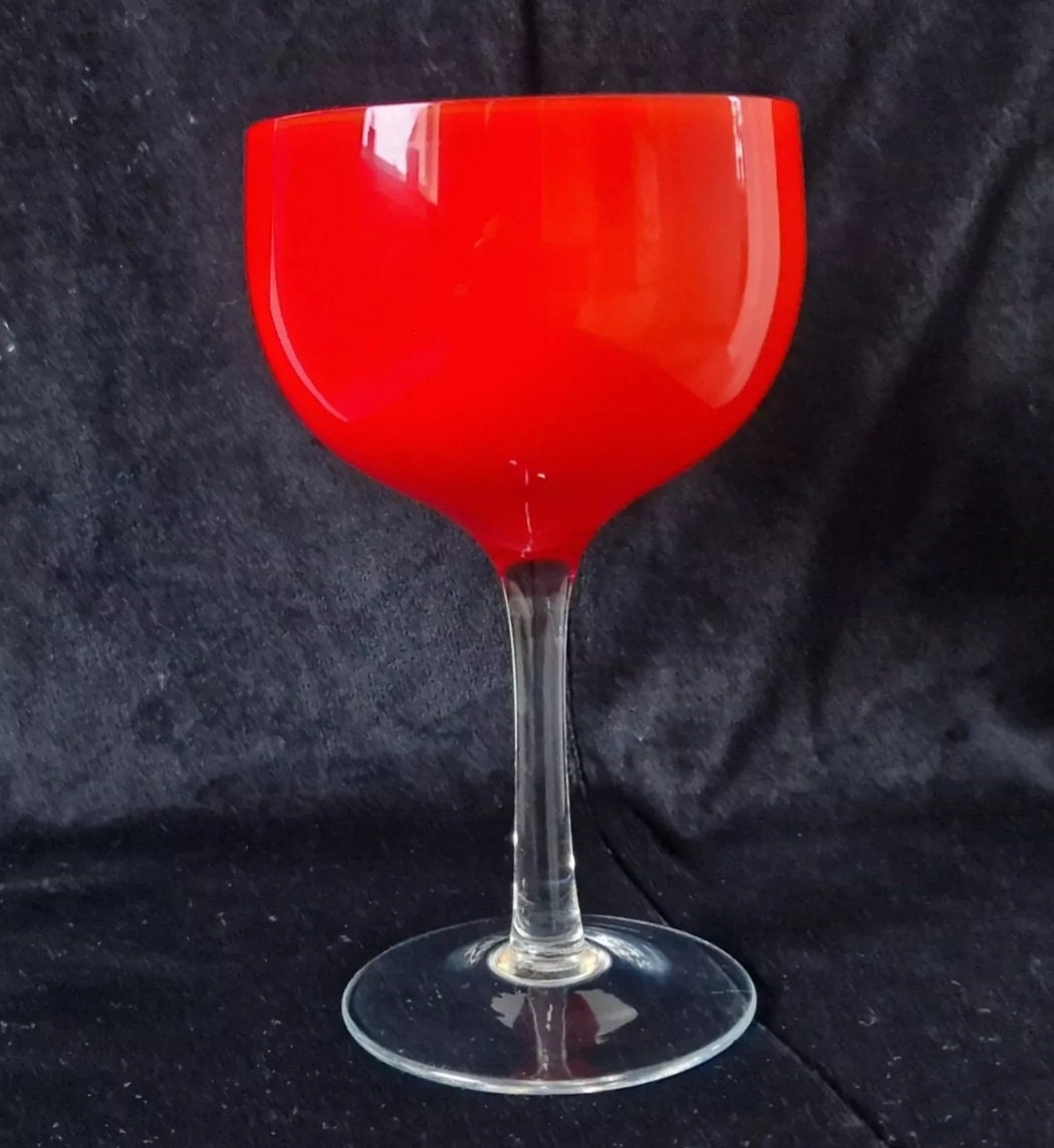 Vintage Mid-Century Fine Murano Light Red Cased Sommerso Glass Wine Glass 16cm