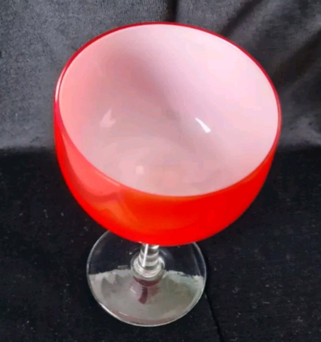 Vintage Mid-Century Fine Murano Light Red Cased Sommerso Glass Wine Glass 16cm