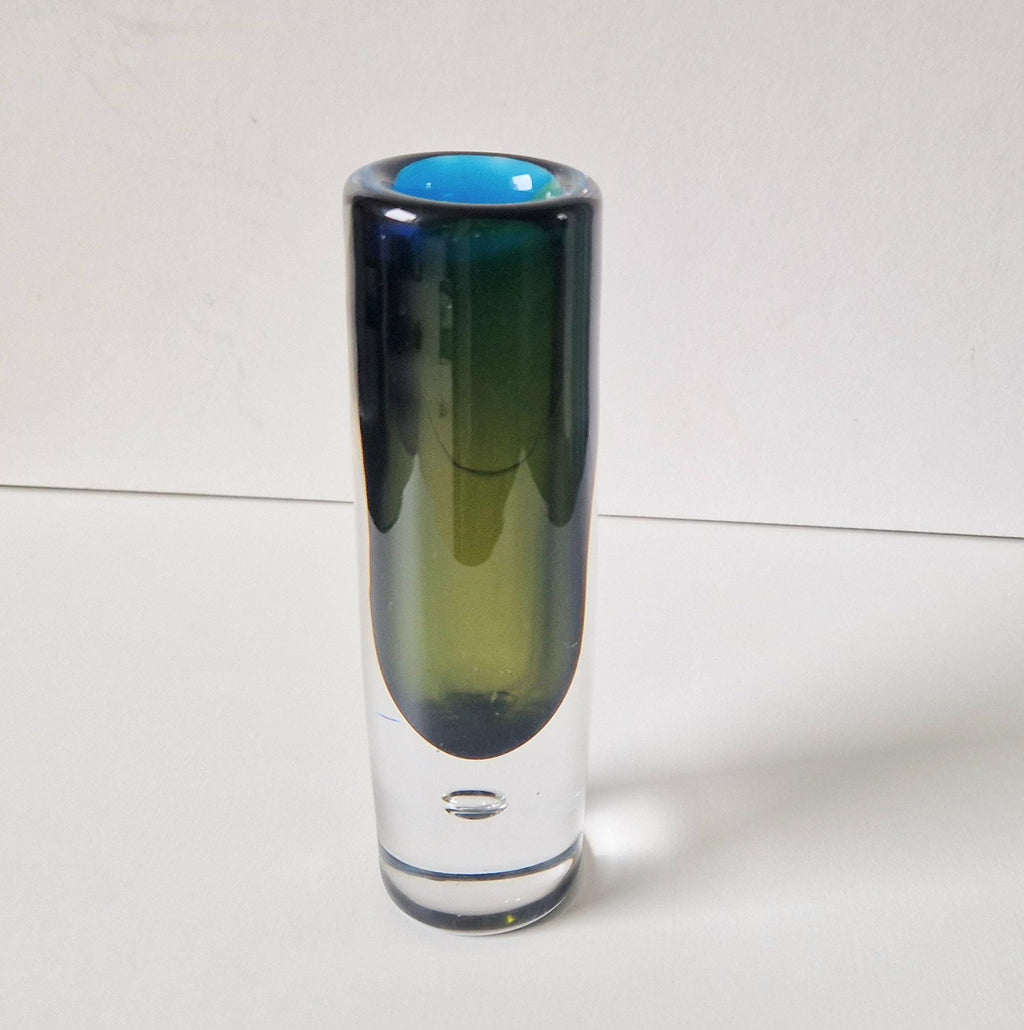 Vicke Lindstrand Kosta Sommerso Art Glass Vase: 1950s Modernist Cylinder