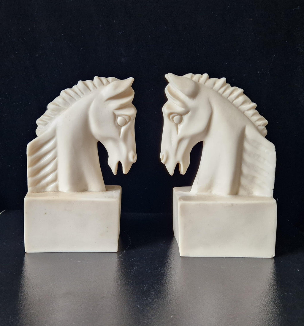 Vintage Continental White Stallion Horse Head Resin Book Ends Ornaments