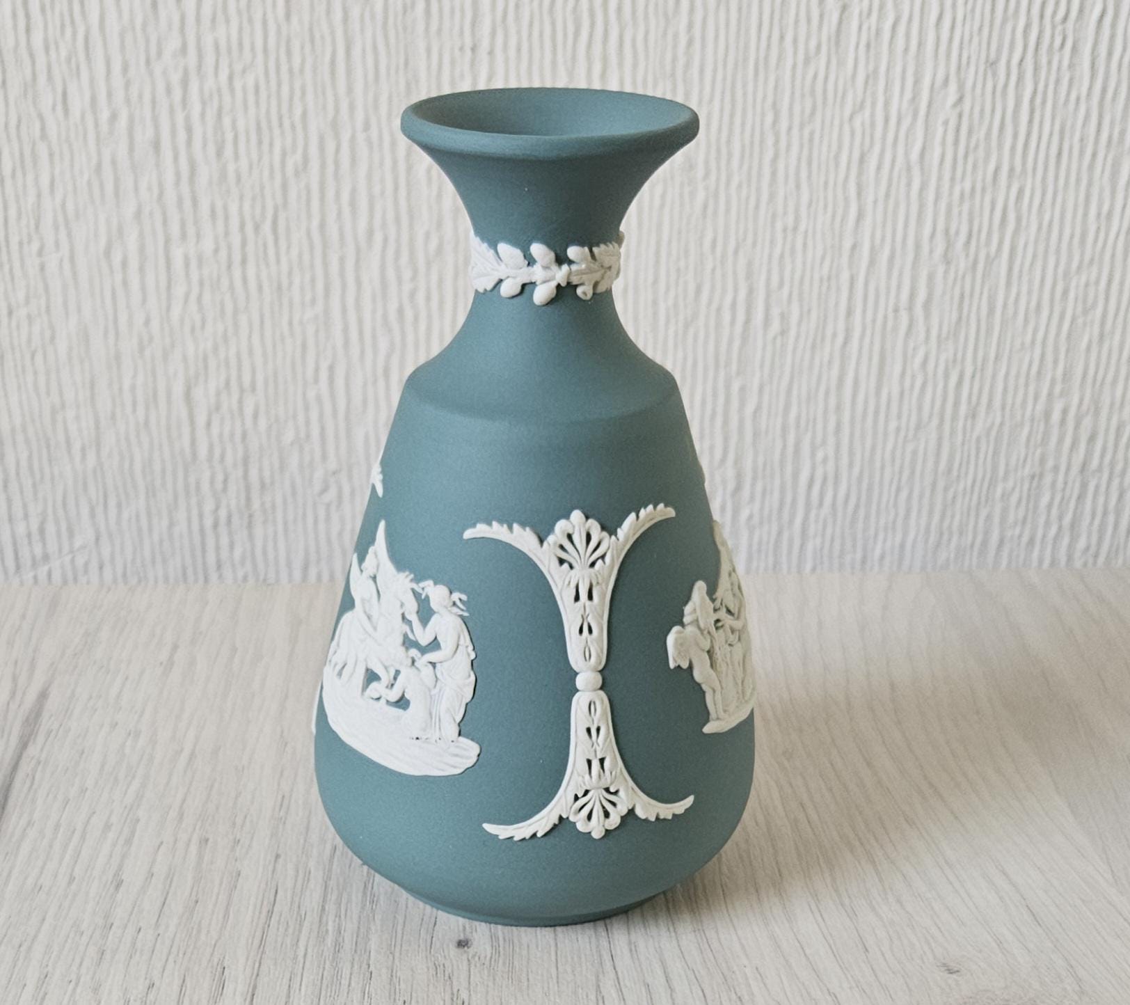 Vintage Teal Green Wedgwood Jasperware Bud Vase 5" Tall Rare