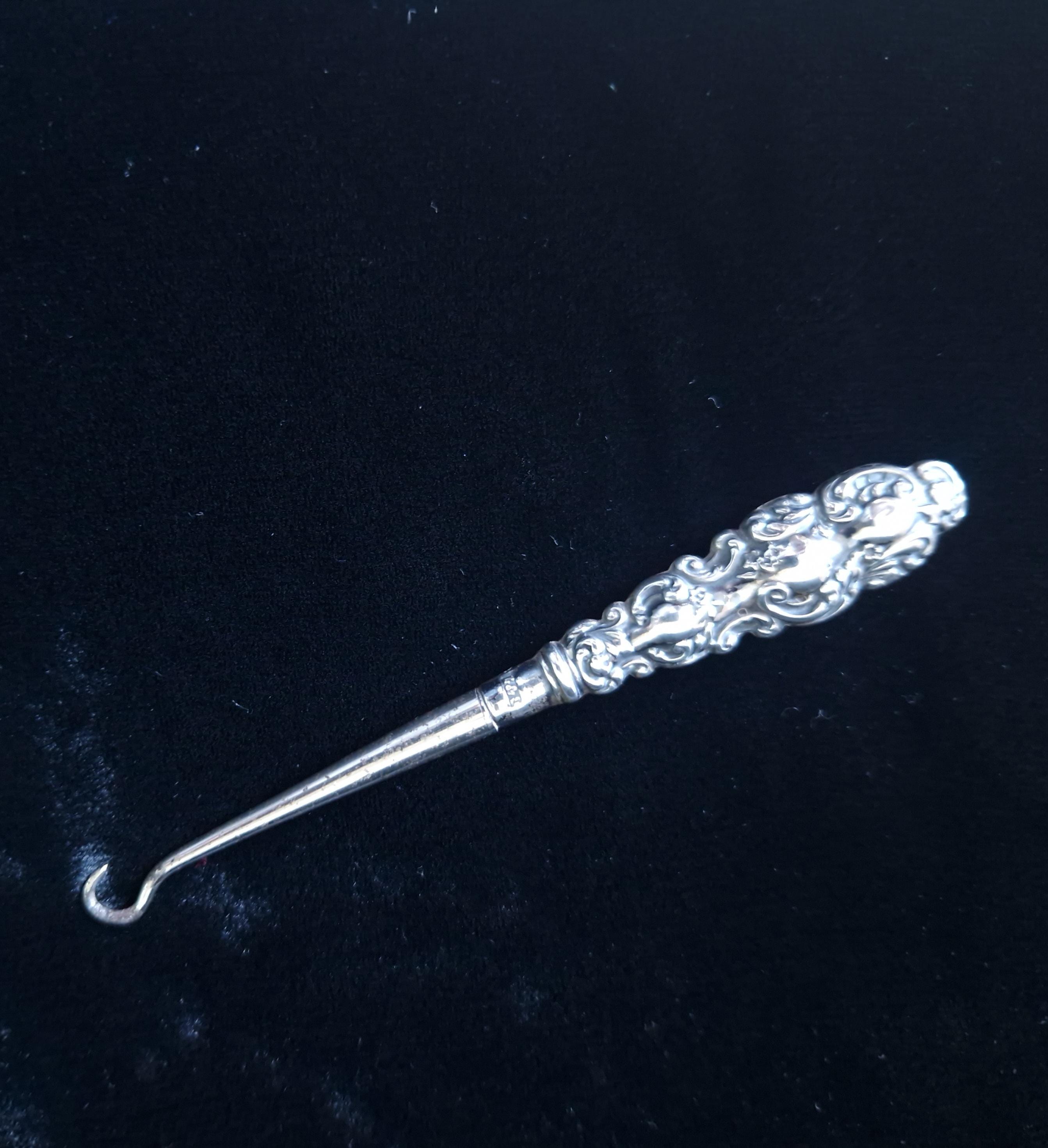 Antique Sterling Silver Button Puller Full Hallmarks Sheffield C1892